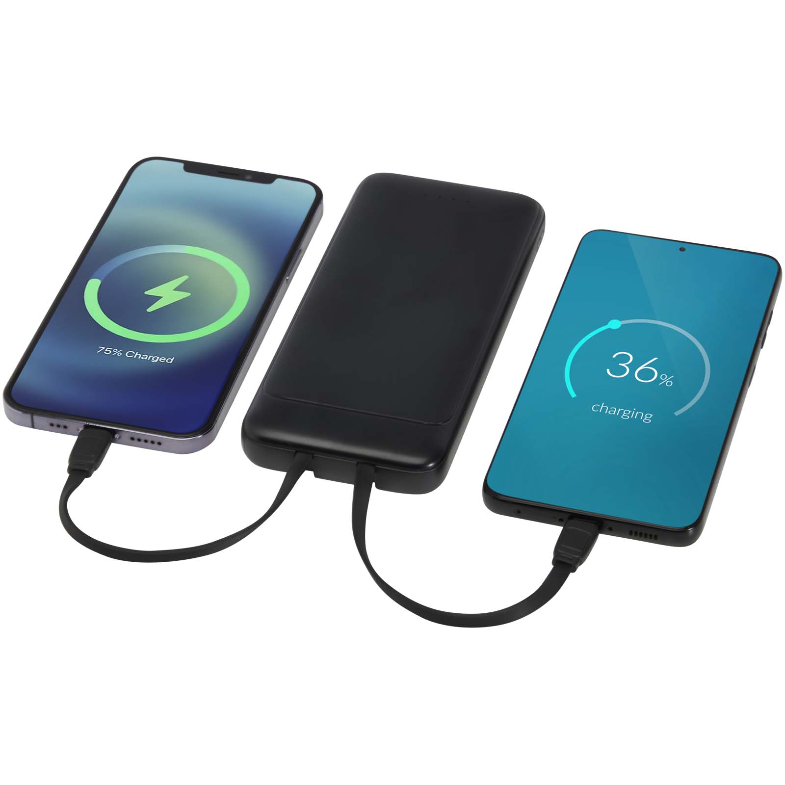 Adhil 10 W 10.000 mAh Powerbank aus recyceltem Kunststoff mit 2 integrierten Kabeln schwarz