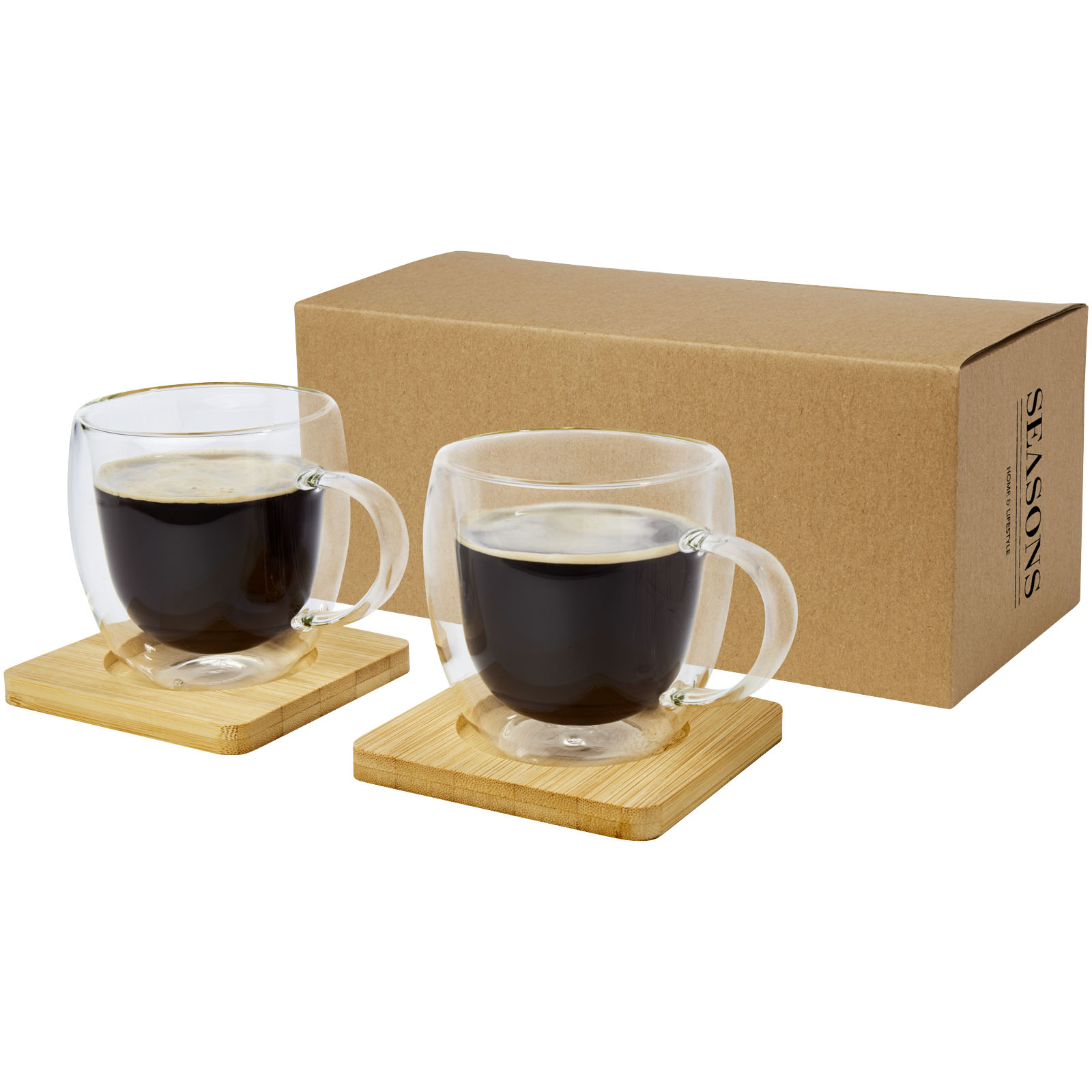 Manti 2-teiliger 250 ml doppelwandiger Glasbecher mit Bambusuntersetzer transparent, natural