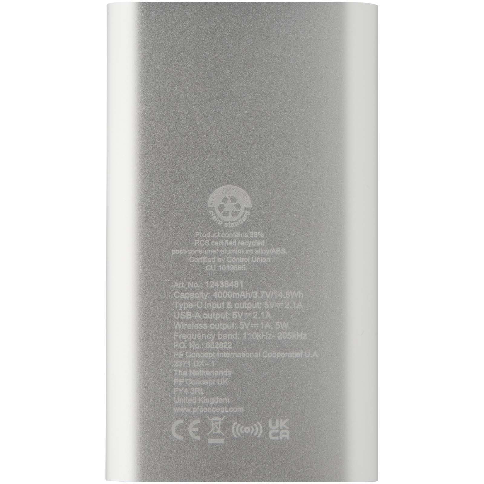 Juice 4000 mAh Typ-C kabellose Powerbank aus recyceltem Aluminium silber