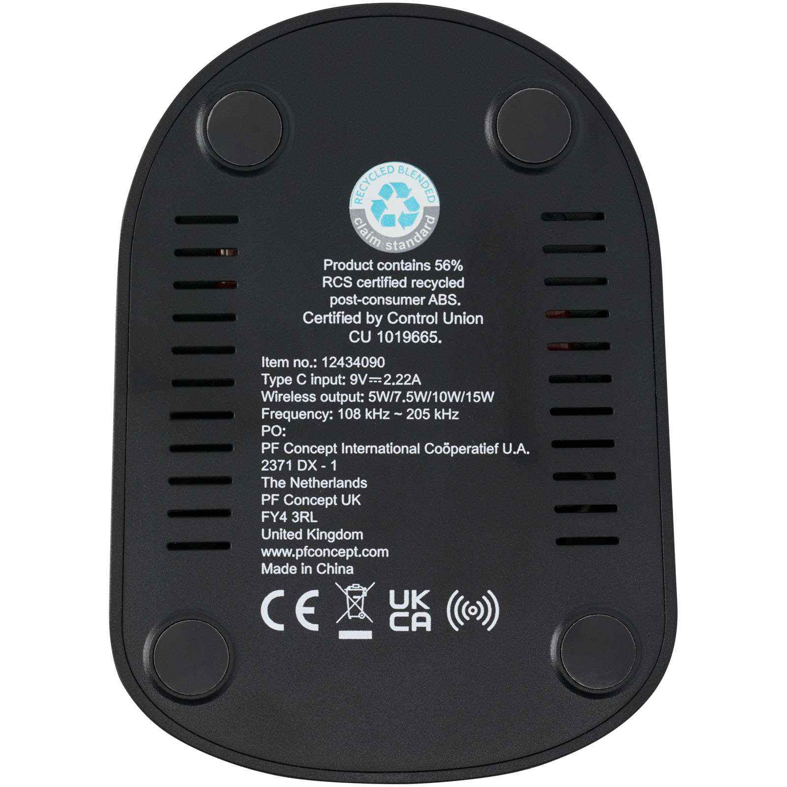 Loop kabellose Ladestation mit 15W Doppelspule aus recyceltem RCS Kunststoff schwarz