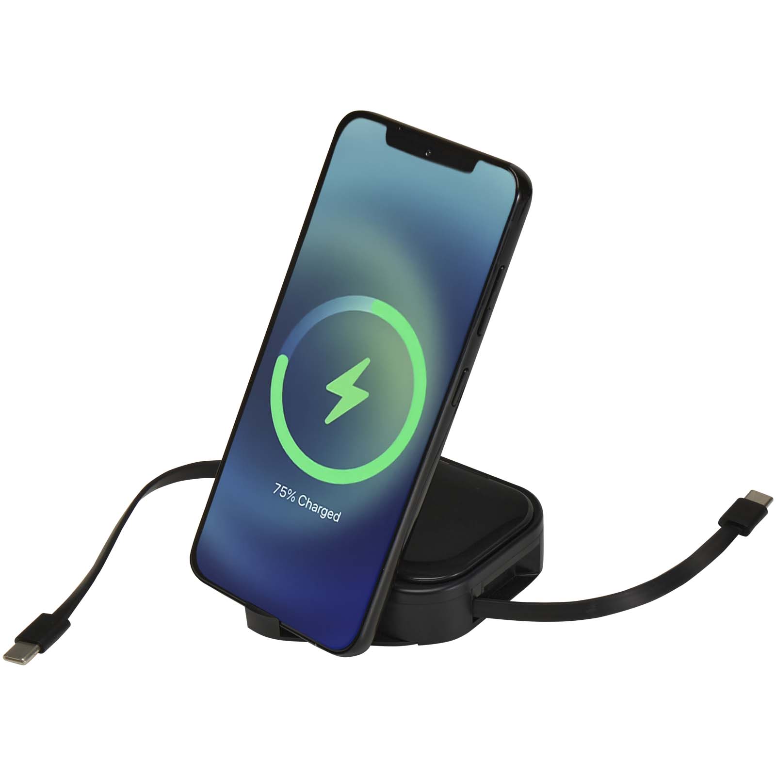 Gloas Aufrollbares 5 in 1 Kabel aus Recyclingmaterial mit Datensynchronisierung und 100 W Schnellladefunktion sowie Smartphon schwarz