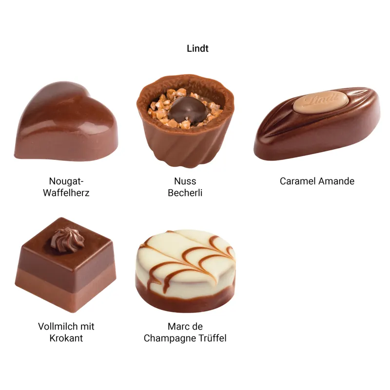 Lindt Präsent Werbeschuber aus weißem Karton Lindt Mini Pralinés