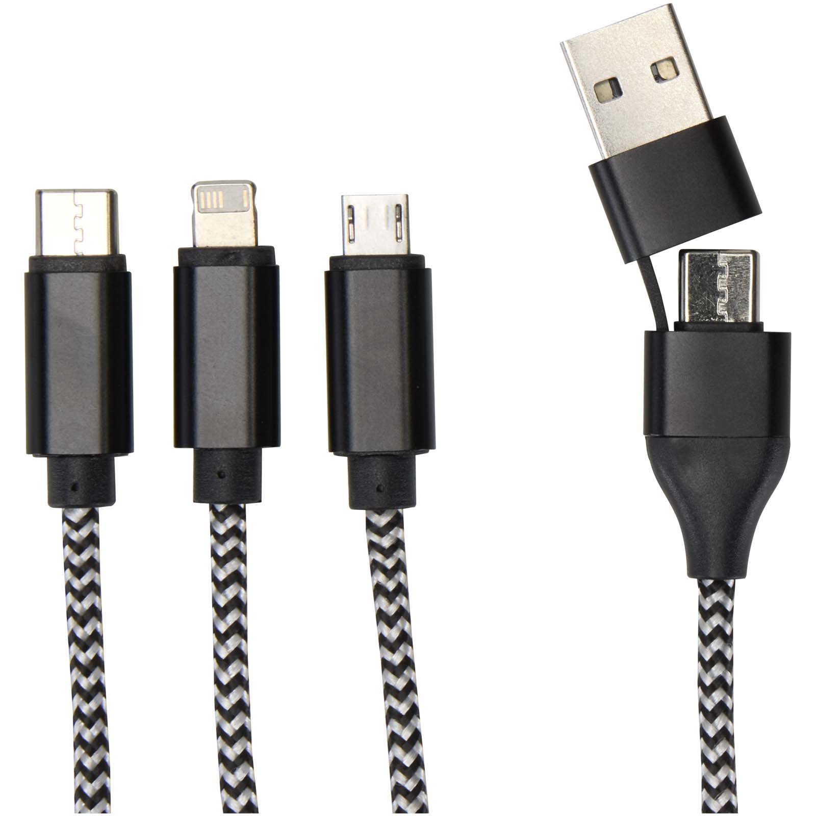 Alphecca 5-in-1-Ladekabel aus recyceltem Aluminium und RPET schwarz