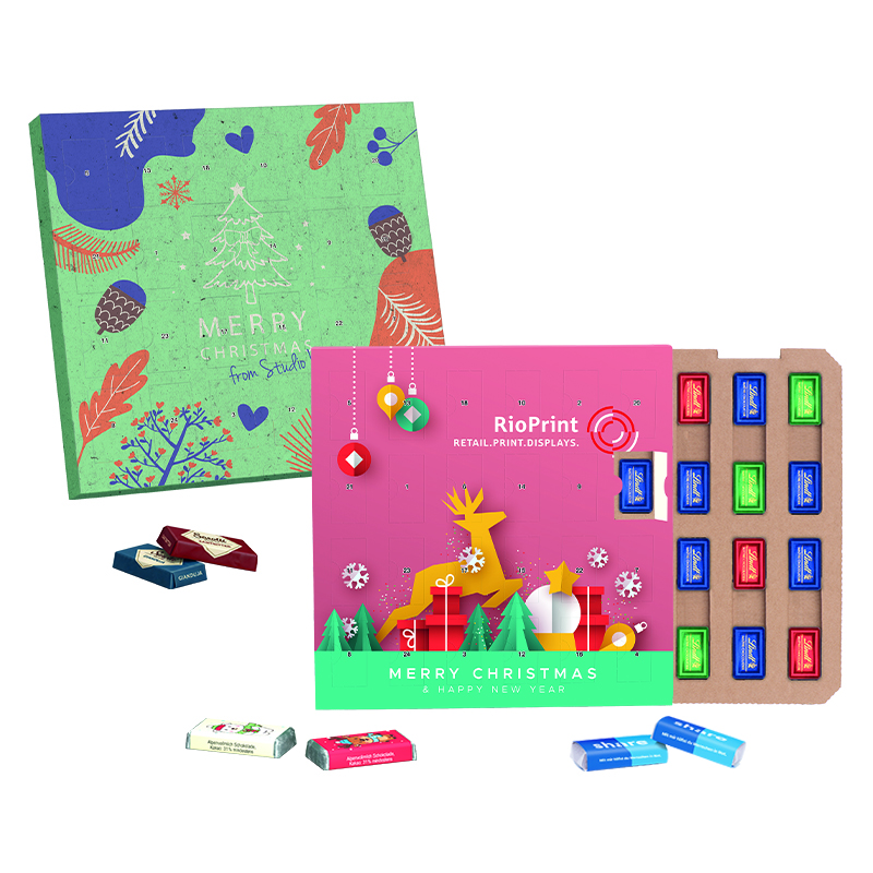 Täfelchen Adventskalender ECO, Graspapier, Papierblister, Lindt Schokotäfelchen