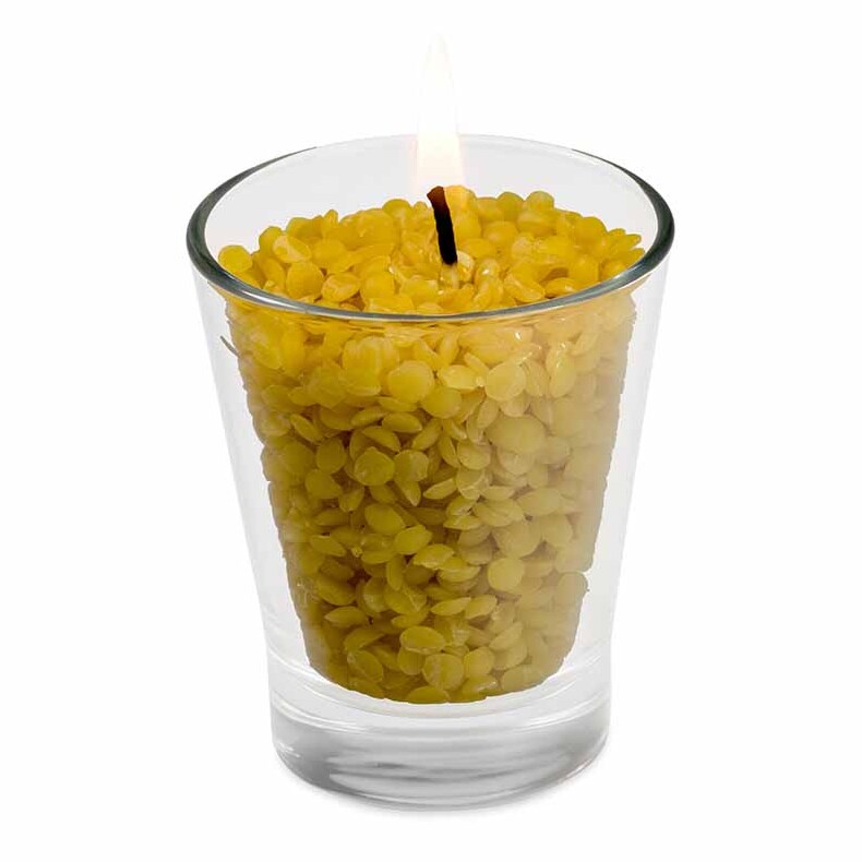 Kerzenglas mit Bienenwachsgranulat