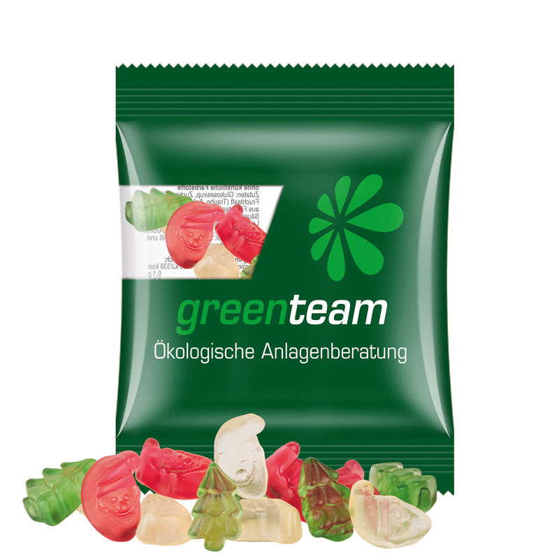 Minitüte 10 g, transparente kompostierbare Folie, Trolli Fruchtgummi Weihnachtsmischung