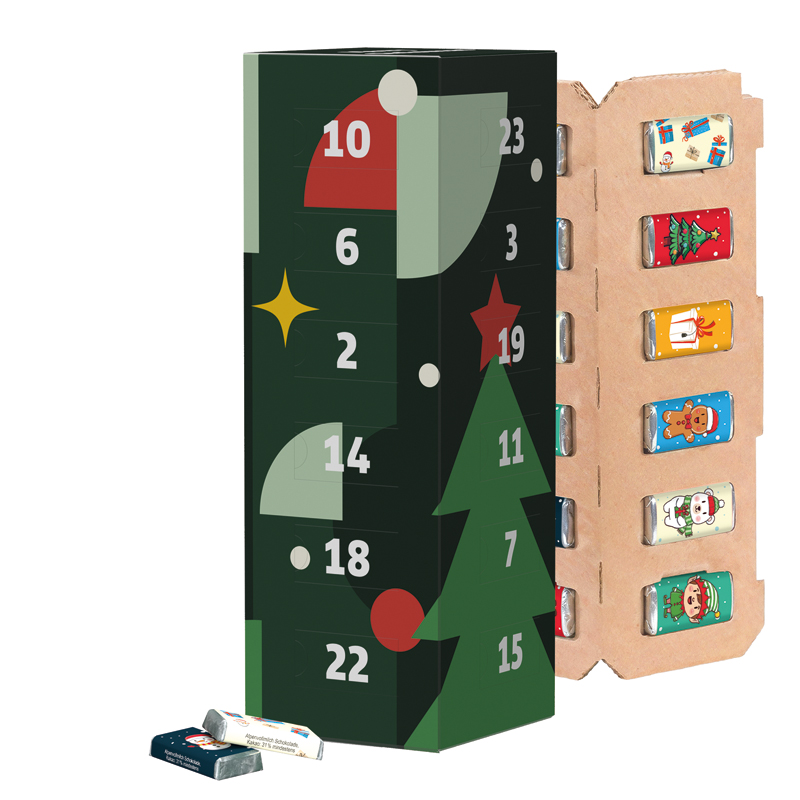 Adventskalender Eco High Tower, Alpenmilch-Schokotäfelchen