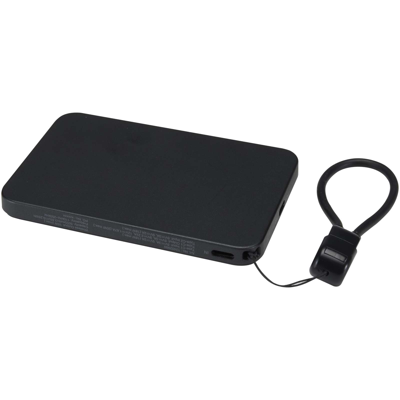 SMART 5000 mAh Powerbank aus recyceltem Kunststoff mit Magnetverschluss und Lanyard schwarz