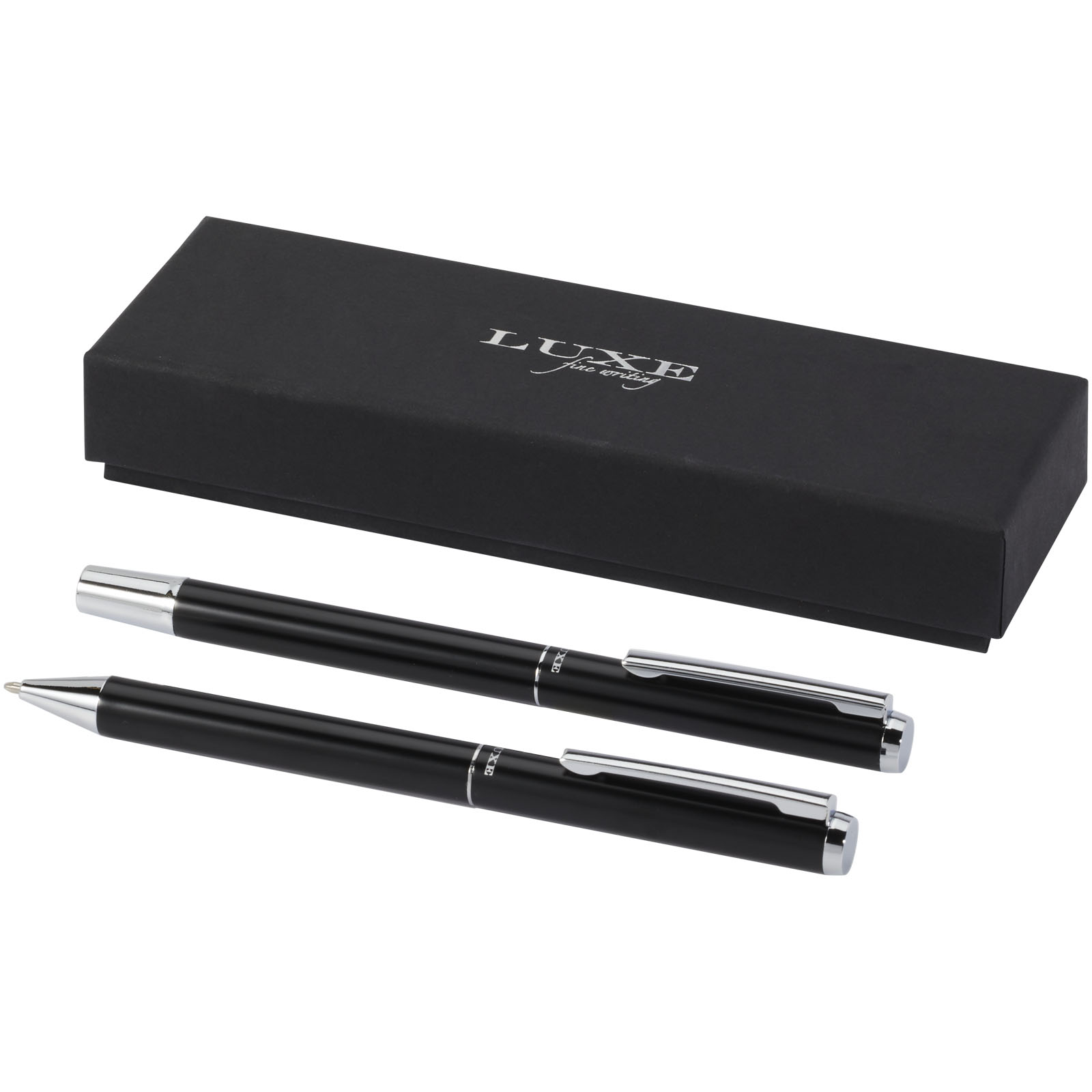 Lucetto Set mit Kugelschreiber und Tintenroller aus recyceltem Aluminium (schwarze Mine) schwarz