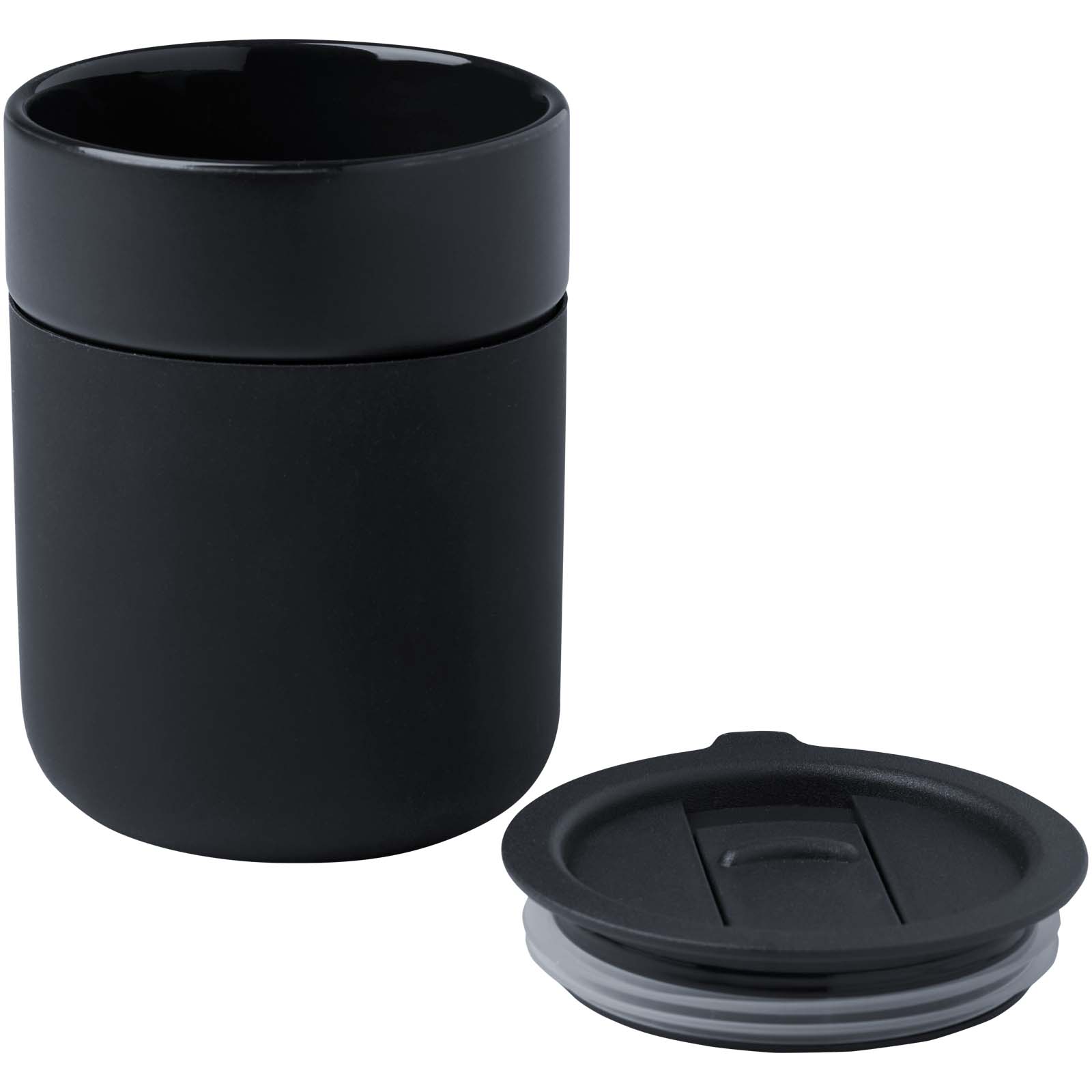 Java 330 ml Keramikbecher mit Silikonhülle und Kunststoffdeckel schwarz