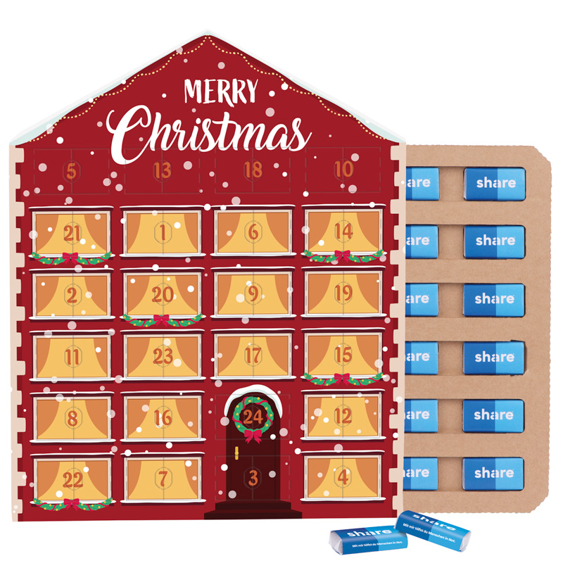 Täfelchen Adventskalender Haus ECO, Papierblister, Lindt Schokotäfelchen