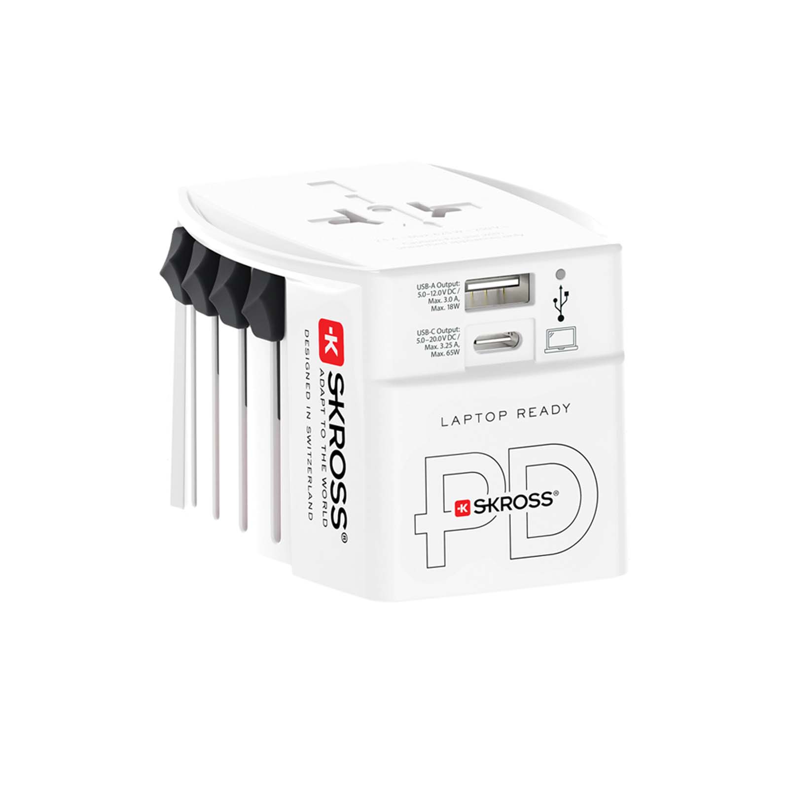 SKROSS® MUV AC65PD Reiseadapter mit USB-C Kabel weiss