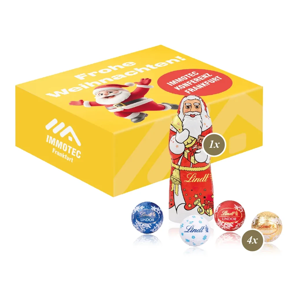 Santa Werbebox mit Lindt Minis und Nikolaus