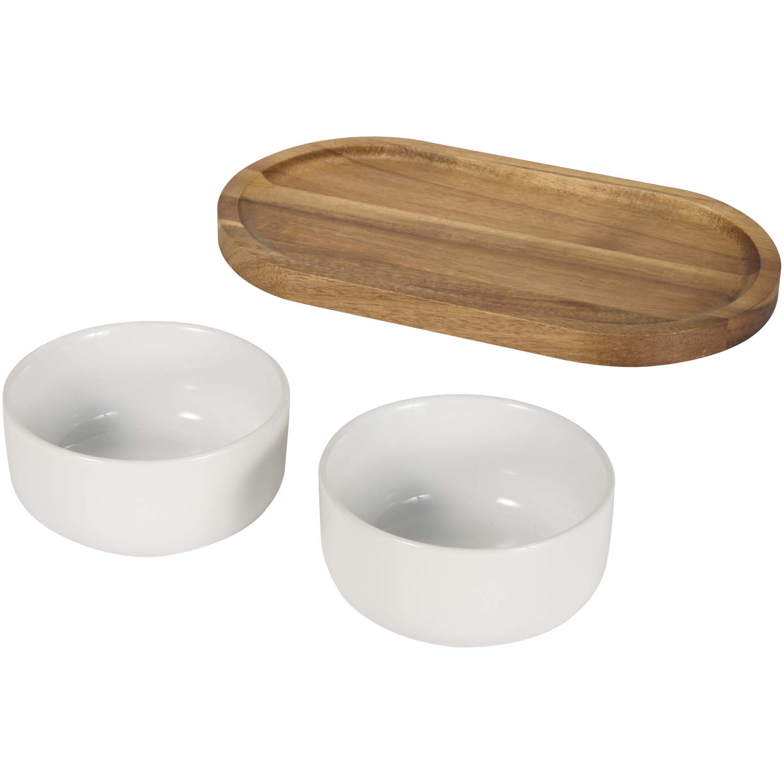 Noa Set aus Holztablett und Keramik- Servierschalen weiss
