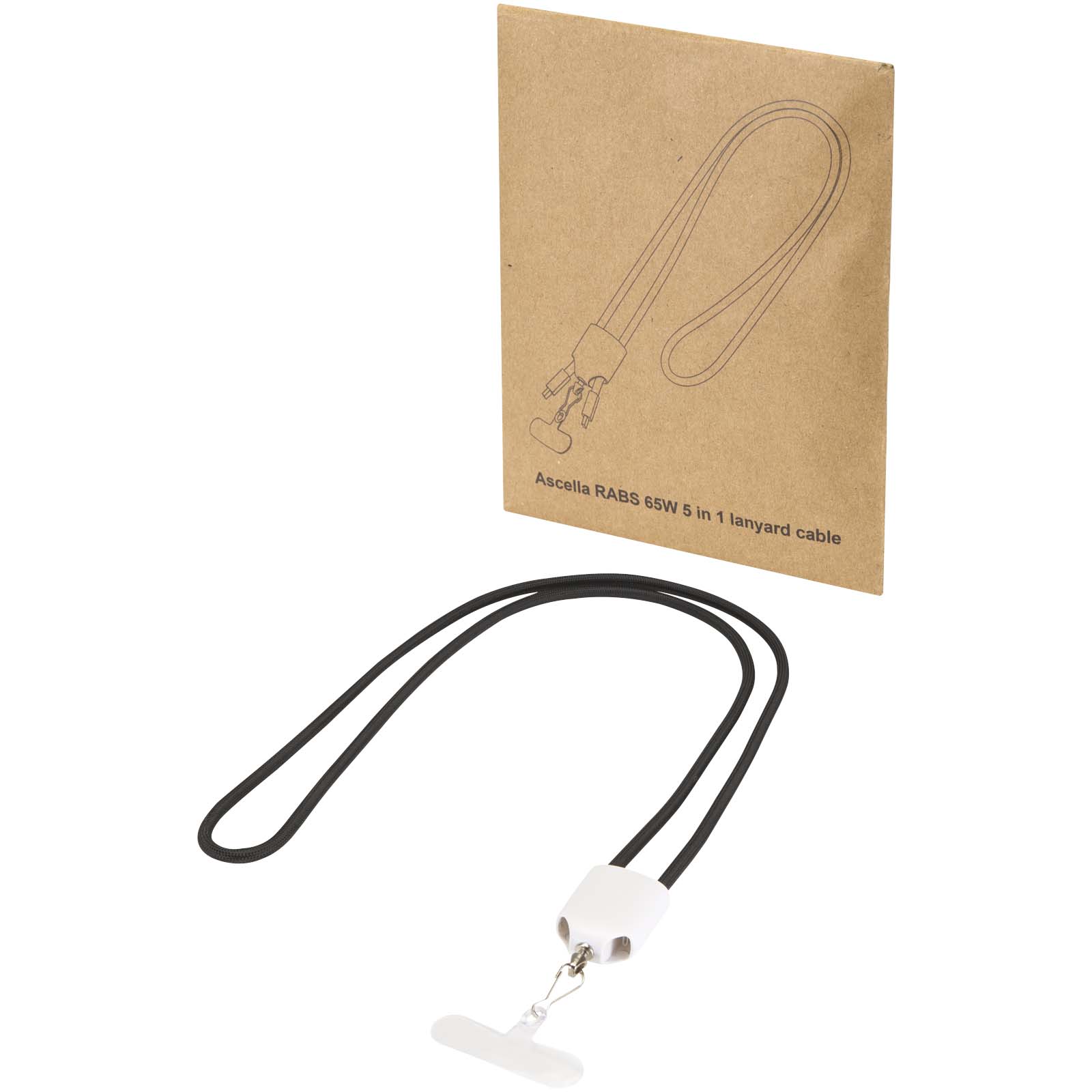 Ion 65 W 5-in-1-Ladekabel mit Lanyard aus recyceltem Kunststoff weiss