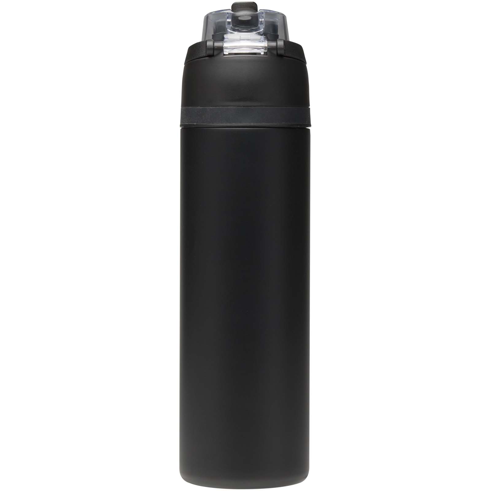 Theron 800 ml RCS Trinkflasche aus recyceltem, einwandigem Edelstahl mit Multifunktionsdeckel und Klappstrohhalm schwarz