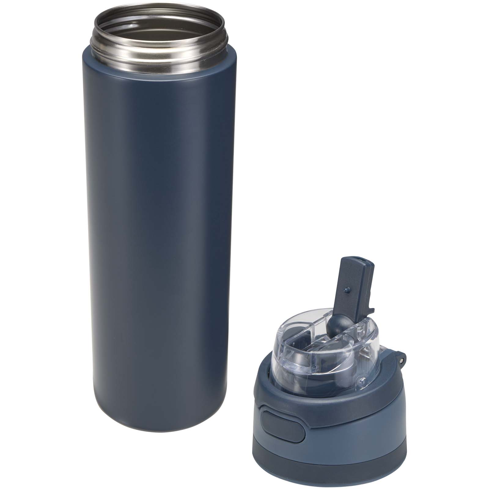 Theron 800 ml RCS Trinkflasche aus recyceltem, einwandigem Edelstahl mit Multifunktionsdeckel und Klappstrohhalm navy