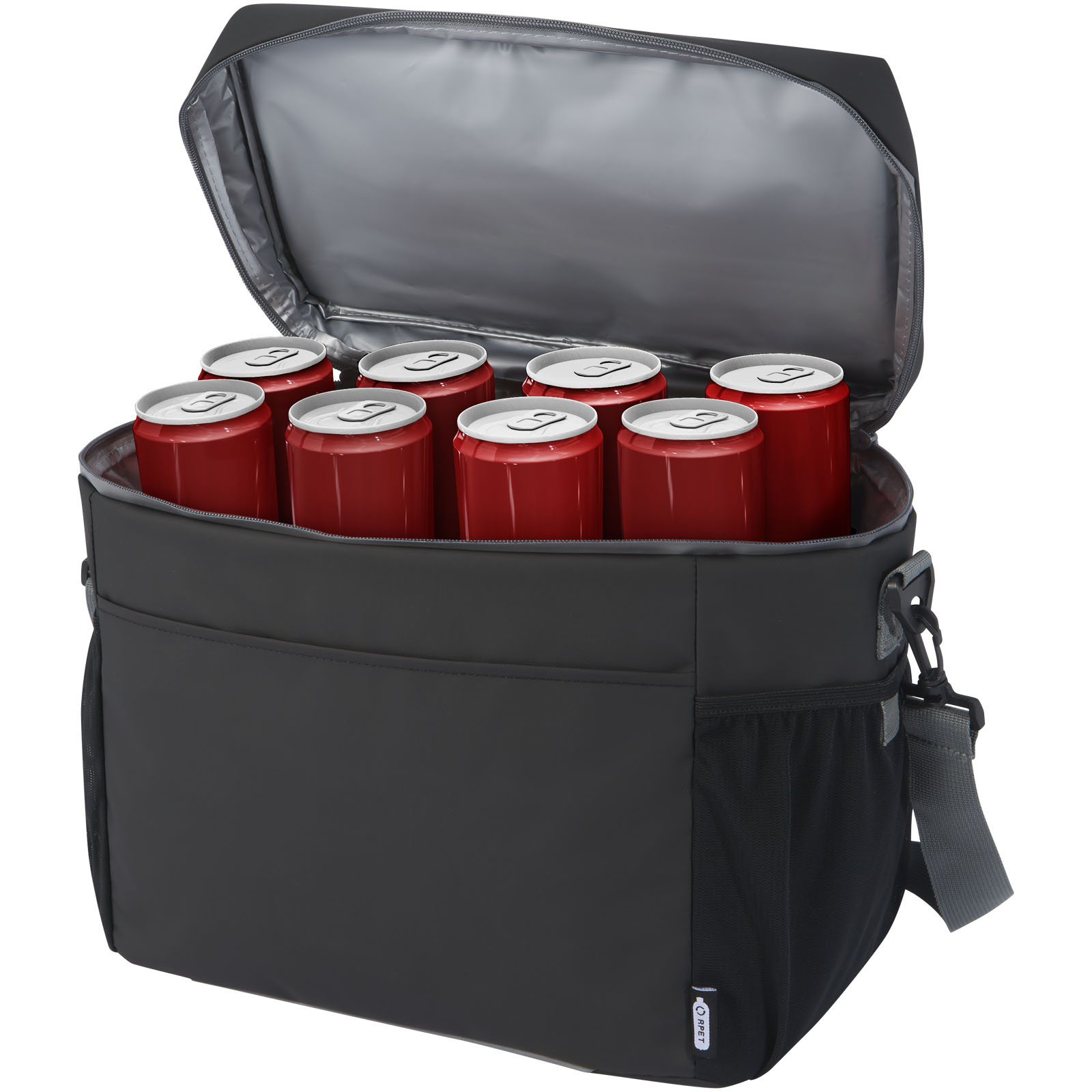 Aqua wasserabweisende Kühltasche für 20 Dosen aus GRS Recyclingmaterial 22 L schwarz
