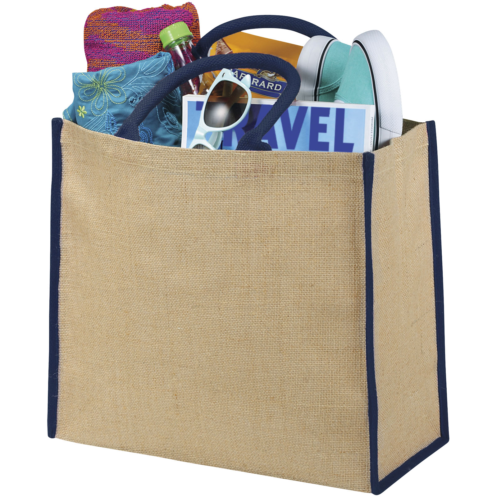 Harry farbige Jute Tragetasche 25L natur, navy