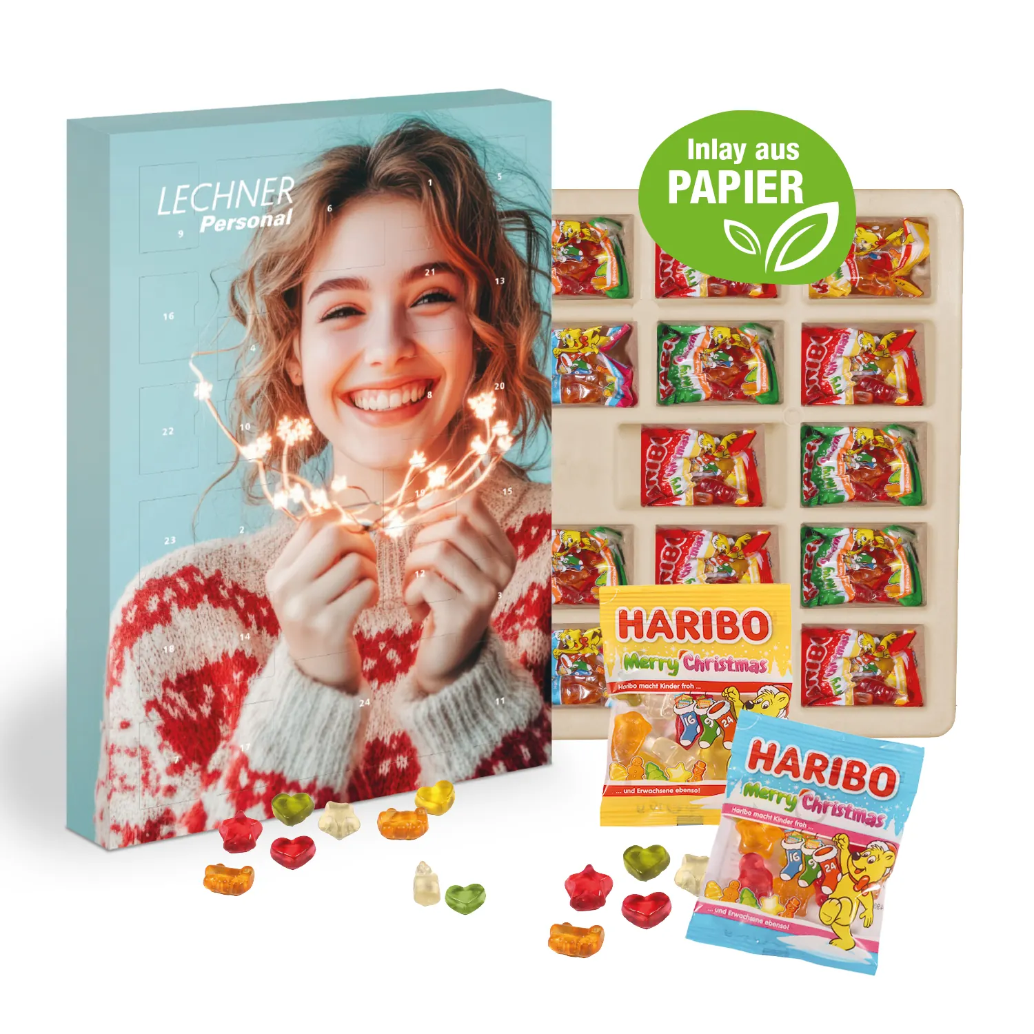 Adventskalender mit Haribo Fruchtgummi, Inlay aus Papier