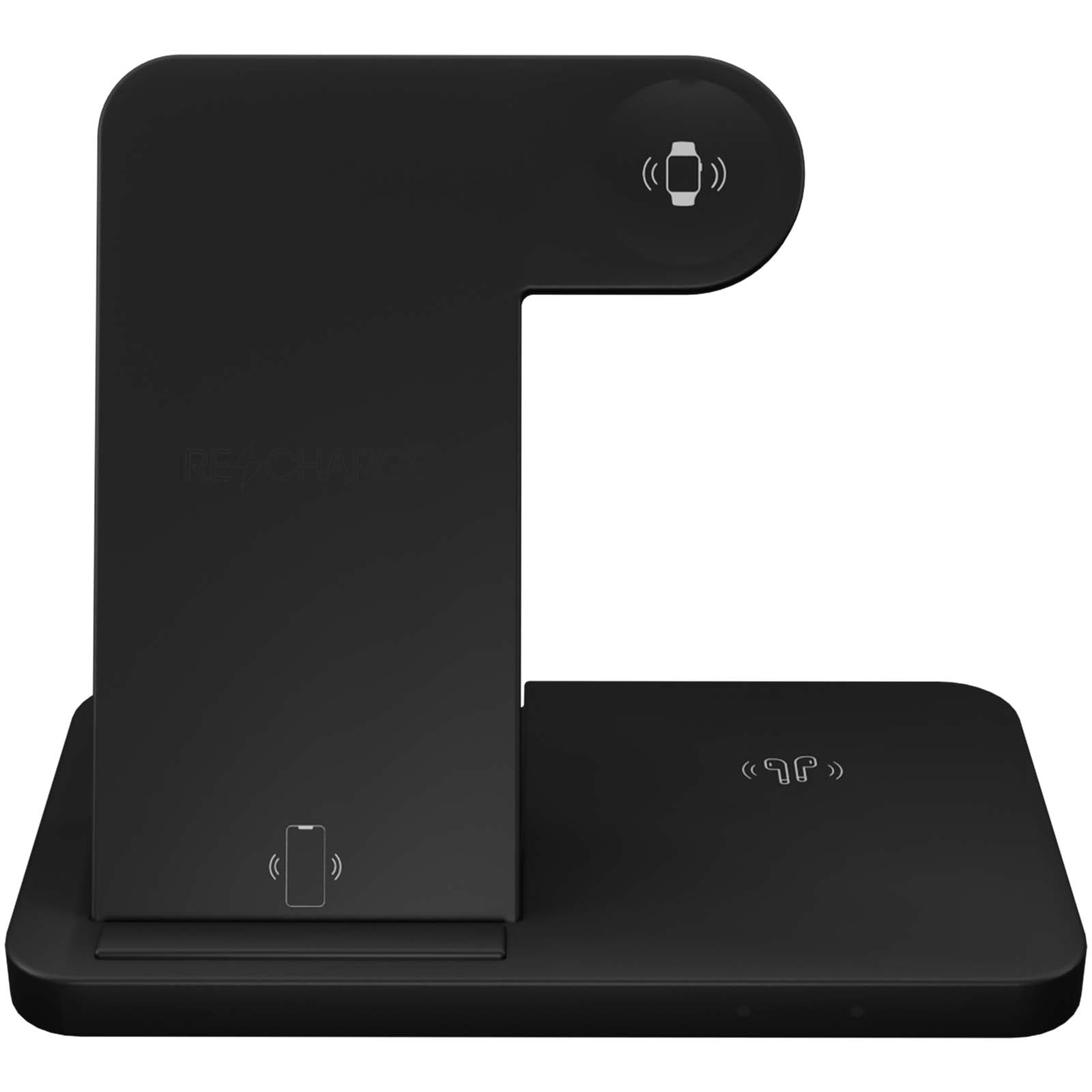 SCX.design W28 kabellose 3-in-1 Ladestation kabellos mit Telefonständer und Leuchtlogo schwarz
