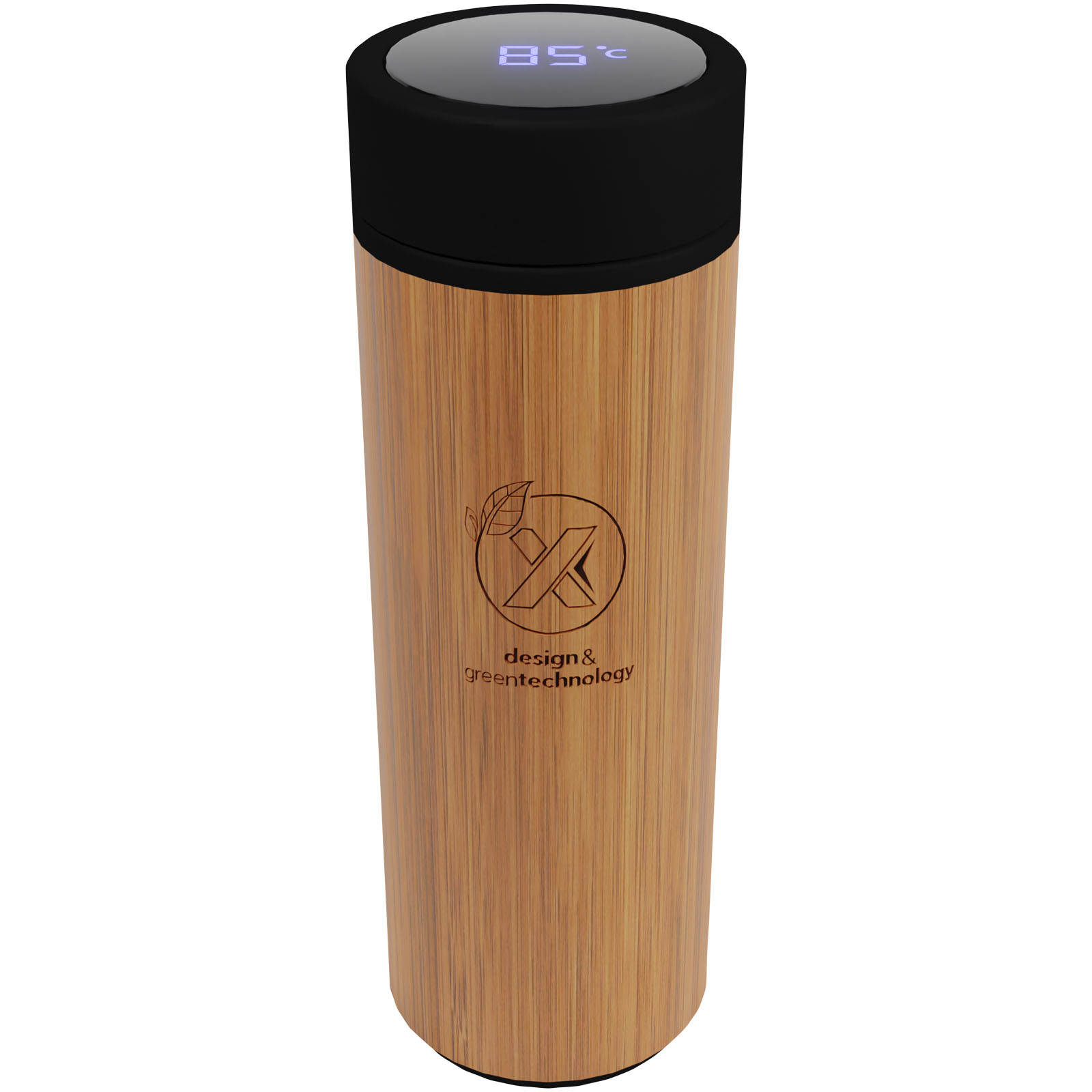 SCX.design D11 500 ml Smart Flasche  aus Bambus mit Leuchtlogo holz
