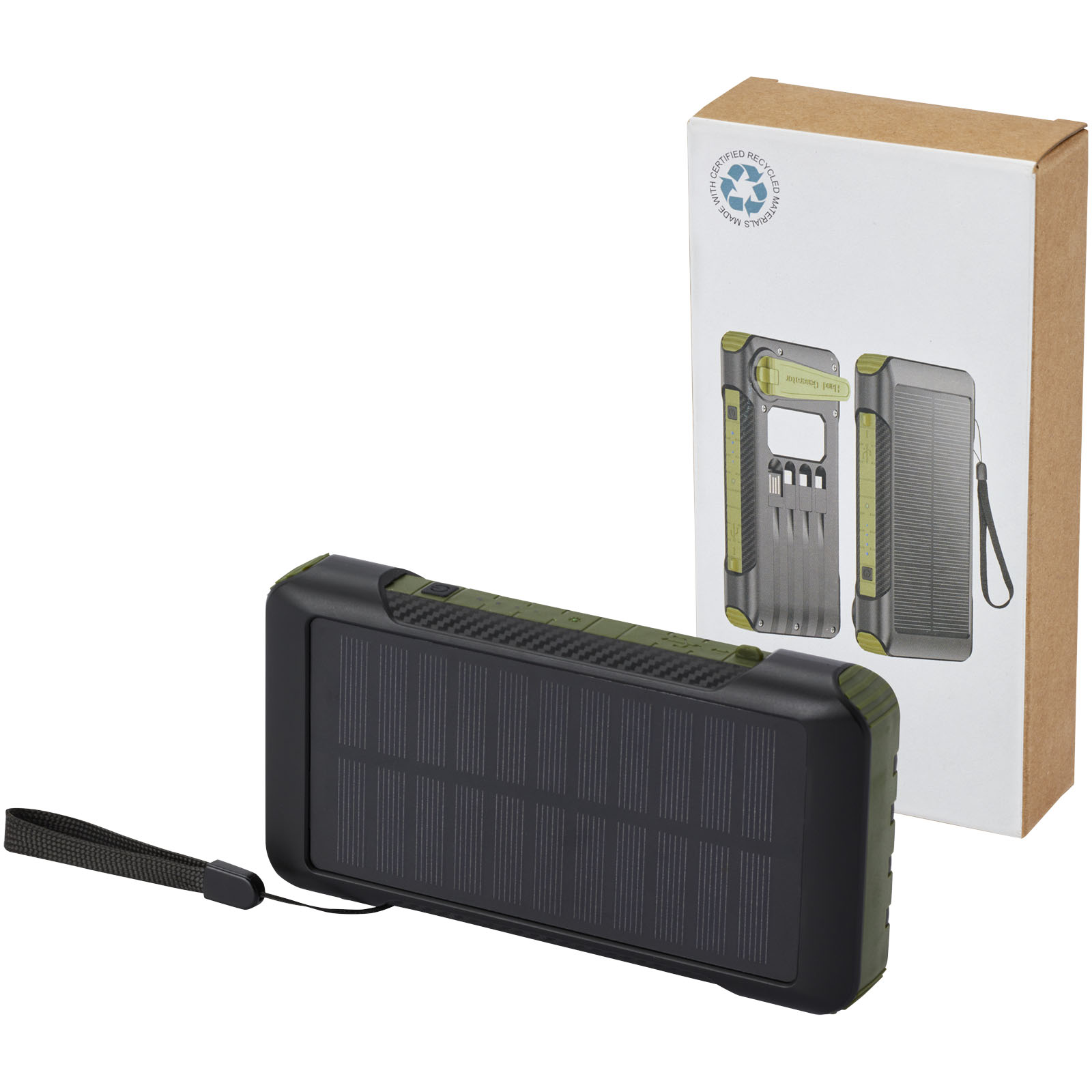 Soldy 10.000 mAh Solardynamo-Powerbank aus recyceltem GRS Kunststoff armeegrün