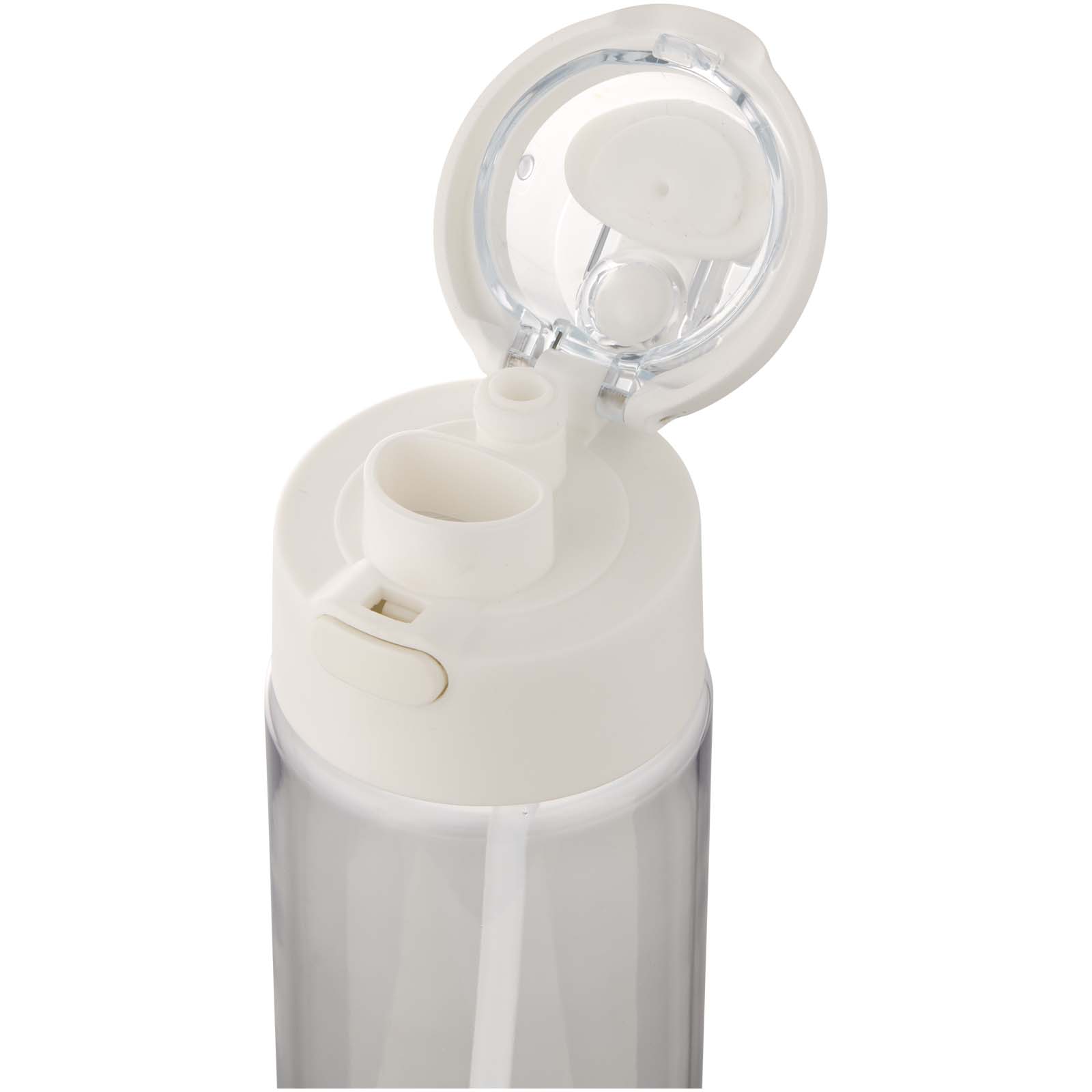 Theron 700 ml RCS Trinkflasche aus recyceltem Kunststoff mit Multifunktionsdeckel und Klappstrohhalm transparent klar