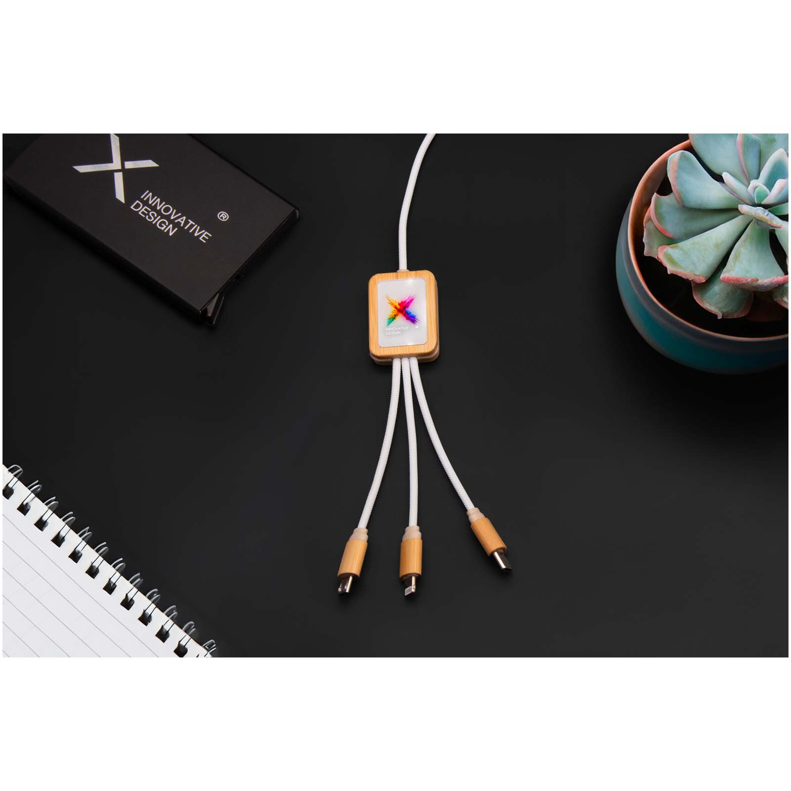 SCX.design C49 5-in-1 Ladekabel mit Leuchtlogo hellbraun
