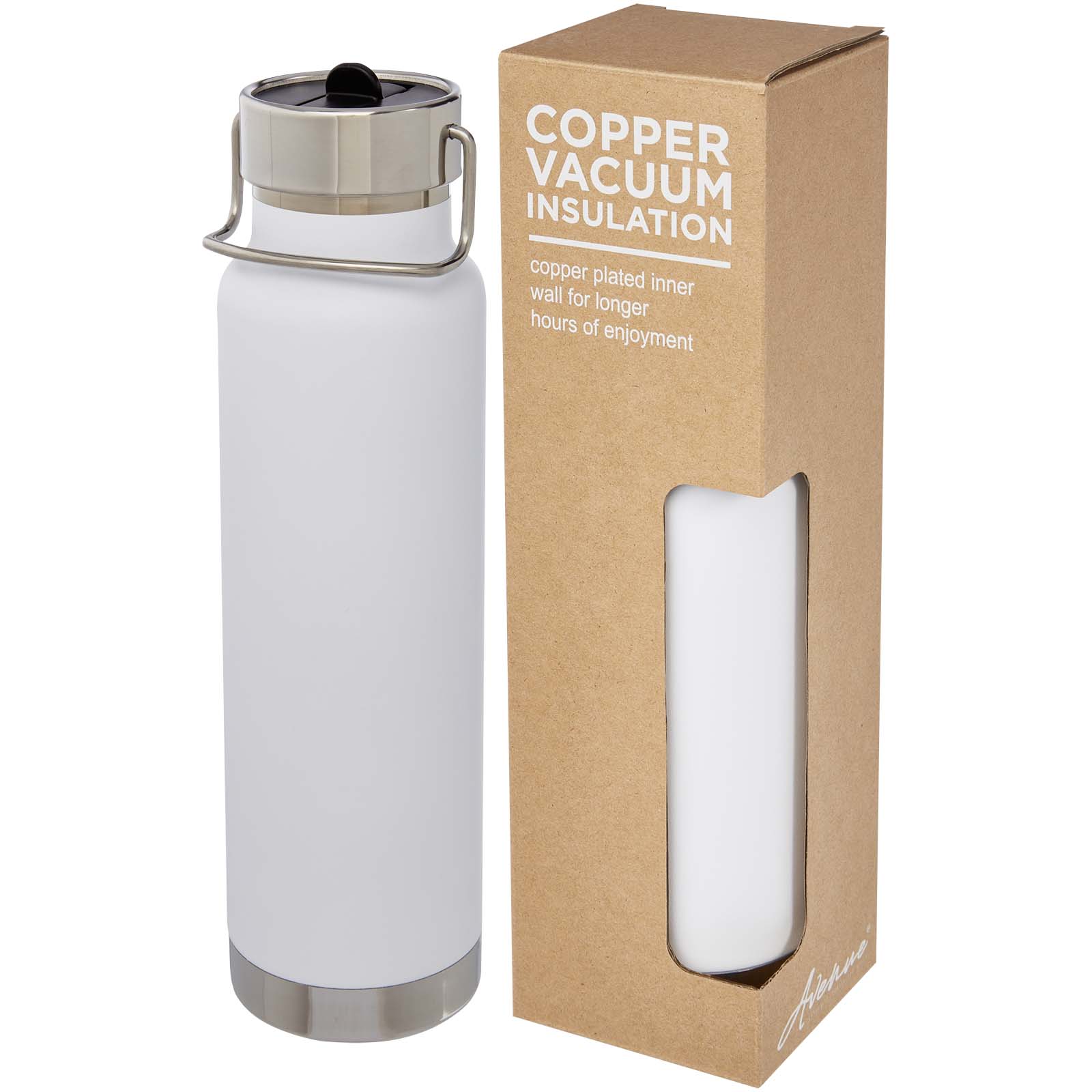 Thor 750 ml Kupfer-Vakuum Sportflasche mit Trinkhalm weiss