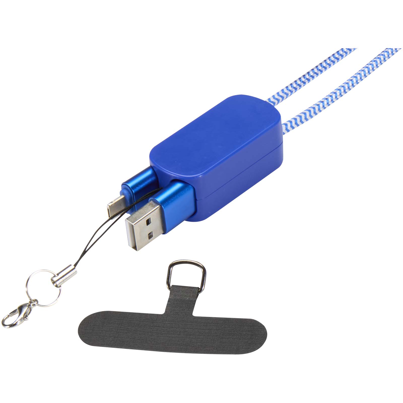 Anser Smartphone Lanyard aus recyceltem Kunststoff mit 27 W 5-in-1 integriertem Kabel royalblau
