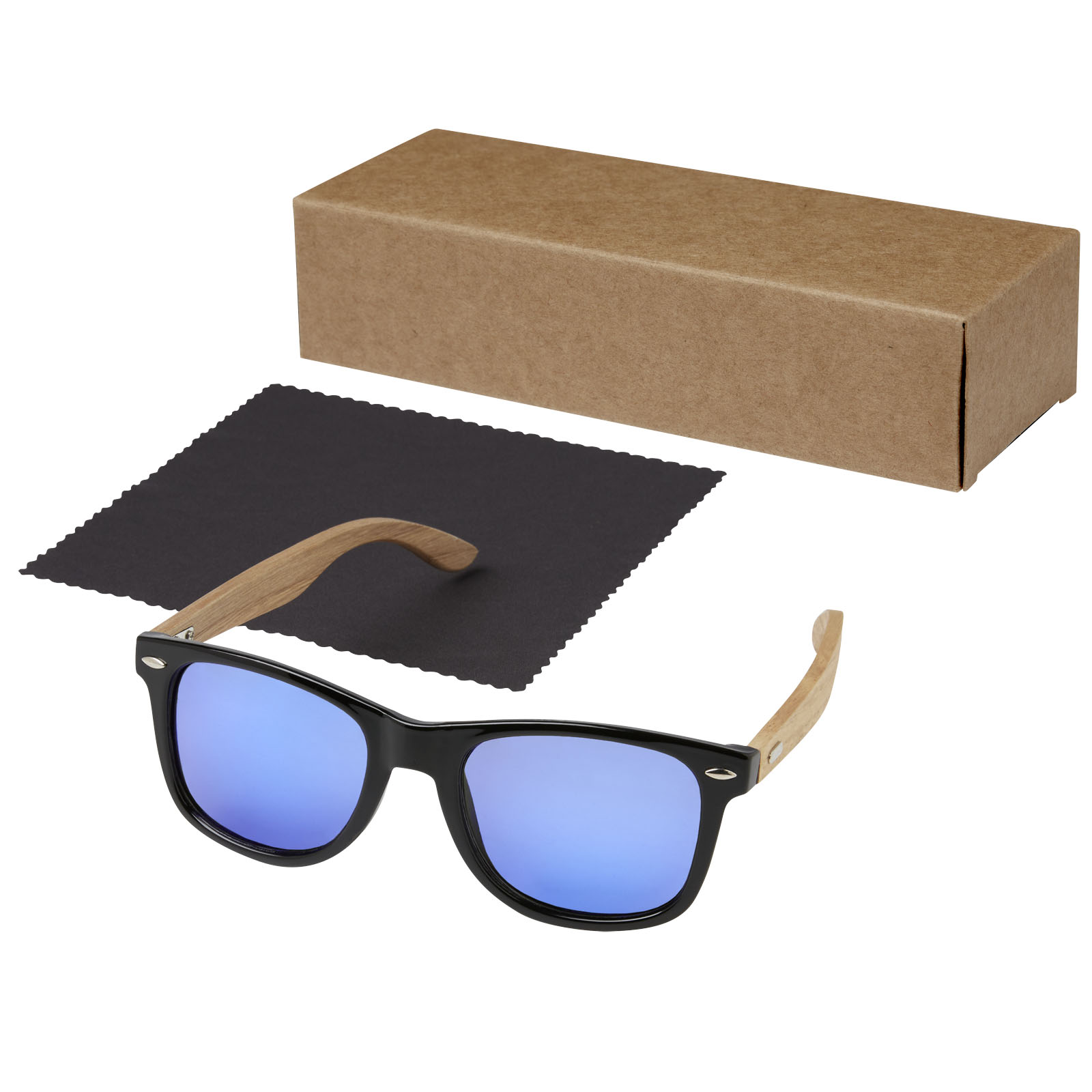 Hiru verspiegelte polarisierte Sonnenbrille aus rPET/Holz in Präsentbox holz