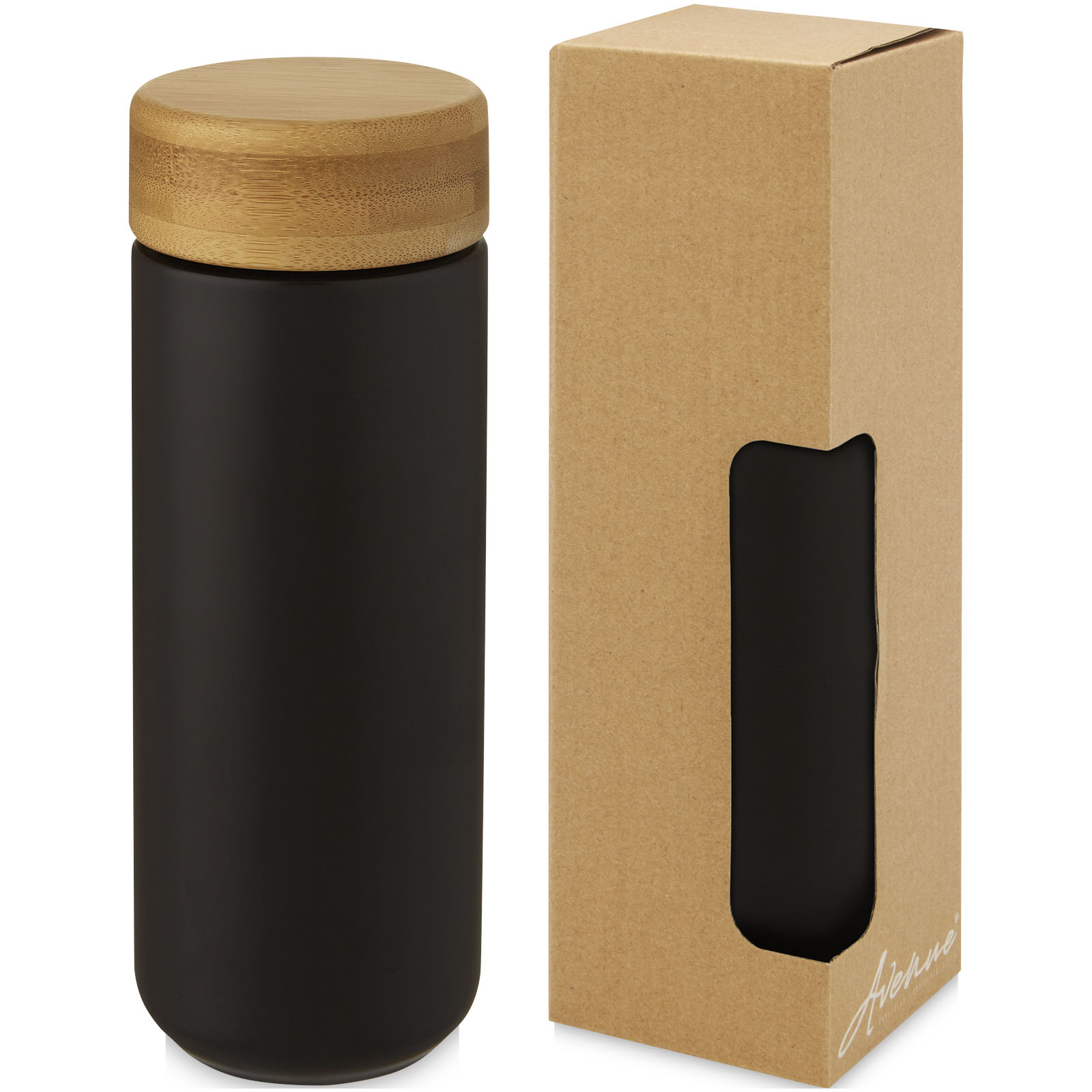 Lumi 300 ml Keramikbecher mit Bambusdeckel schwarz