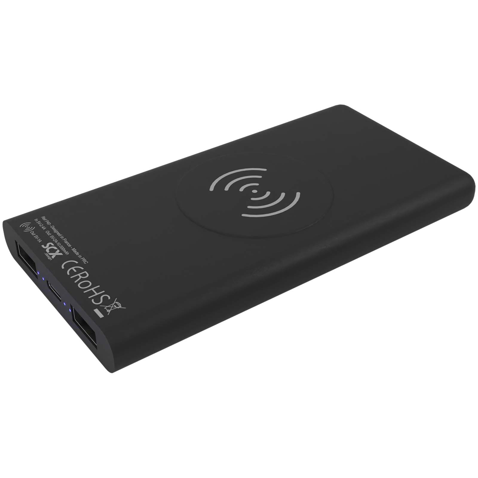 SCX.design P40 10.000 mAh kabellose Powerbank mit Leuchtlogo schwarz