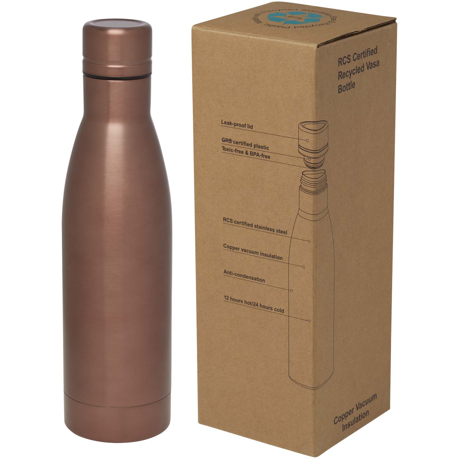 Vasa RCS-zertifizierte Kupfer-Vakuum Isolierflasche aus recyceltem Edelstahl, 500 ml bronze