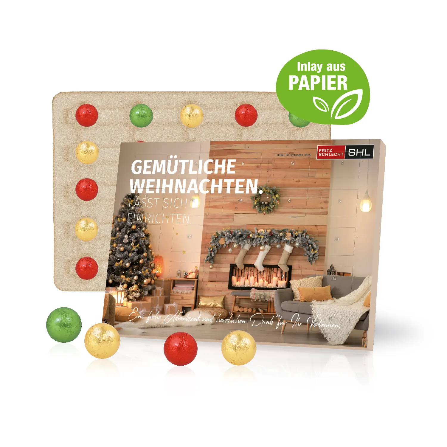 Tisch-Adventskalender mit Fairtrade® Schokolade, Inlay aus Papier
