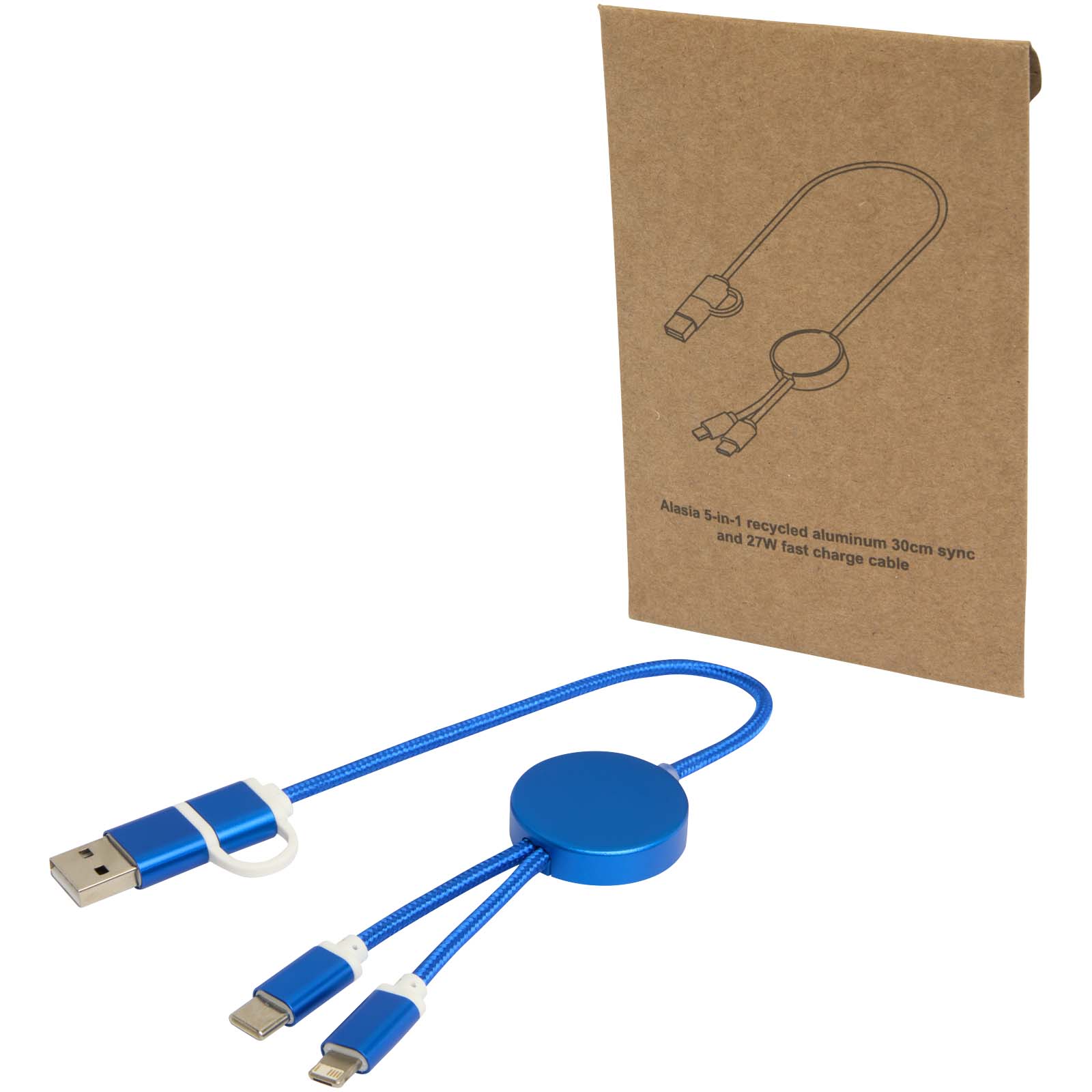 Alasia 30 cm 5-in-1 Kabel aus recyceltem Kunststoff für Datenübertragung und 27W Schnellladung royalblau