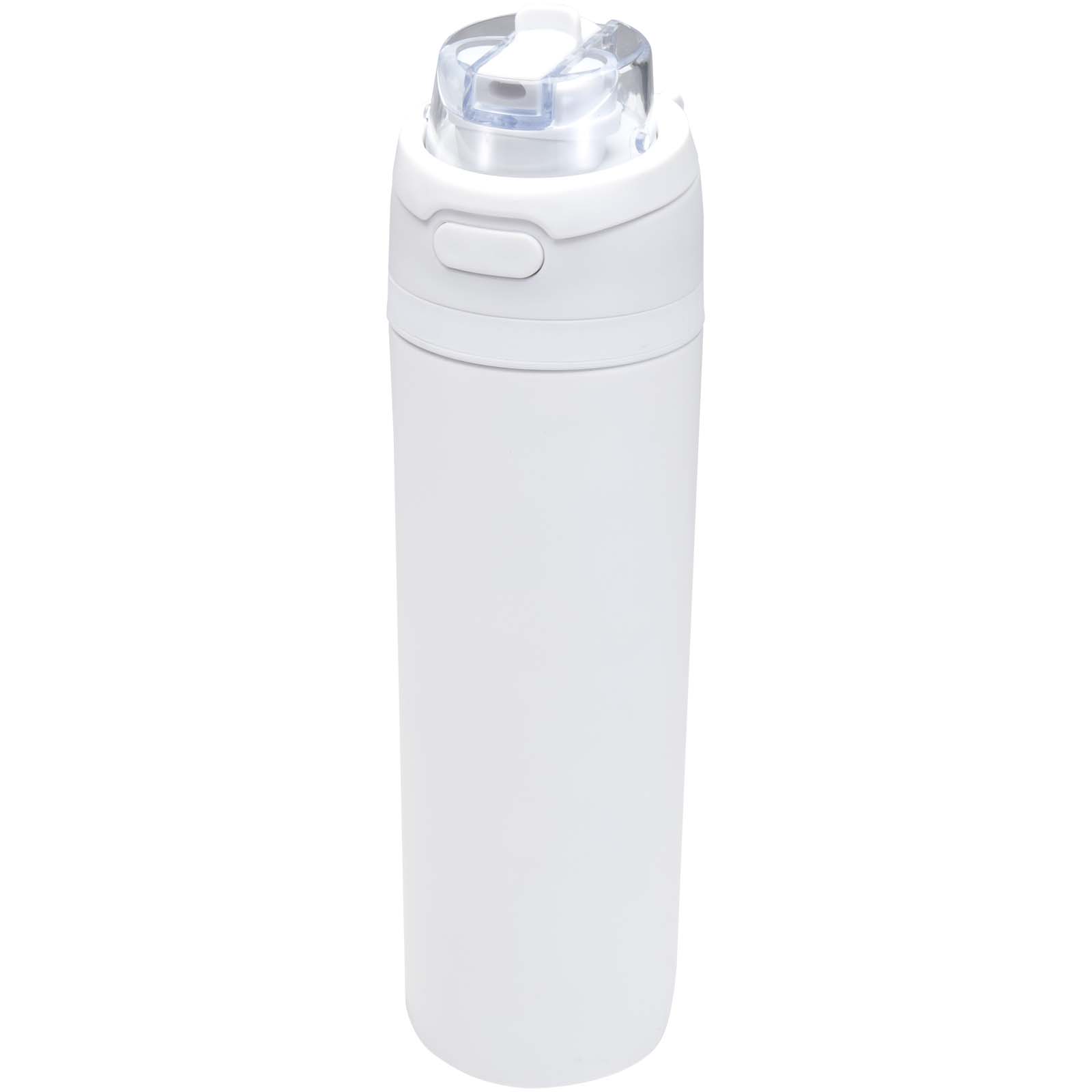 Theron 800 ml RCS Trinkflasche aus recyceltem, einwandigem Edelstahl mit Multifunktionsdeckel und Klappstrohhalm weiss
