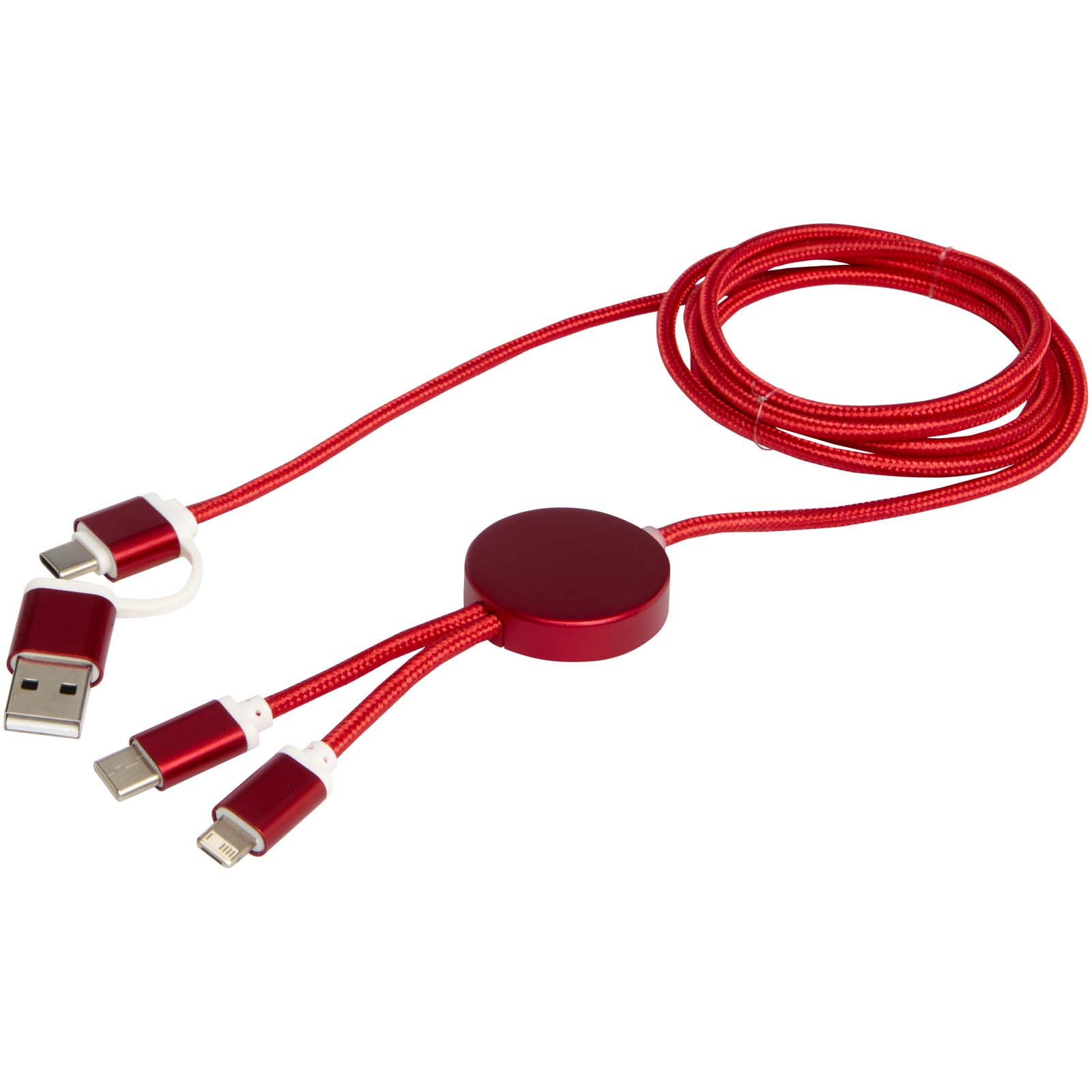 Alasia 150 cm 5-in-1 Kabel aus recyceltem Kunststoff für Datenübertragung und 27W Schnellladung rot