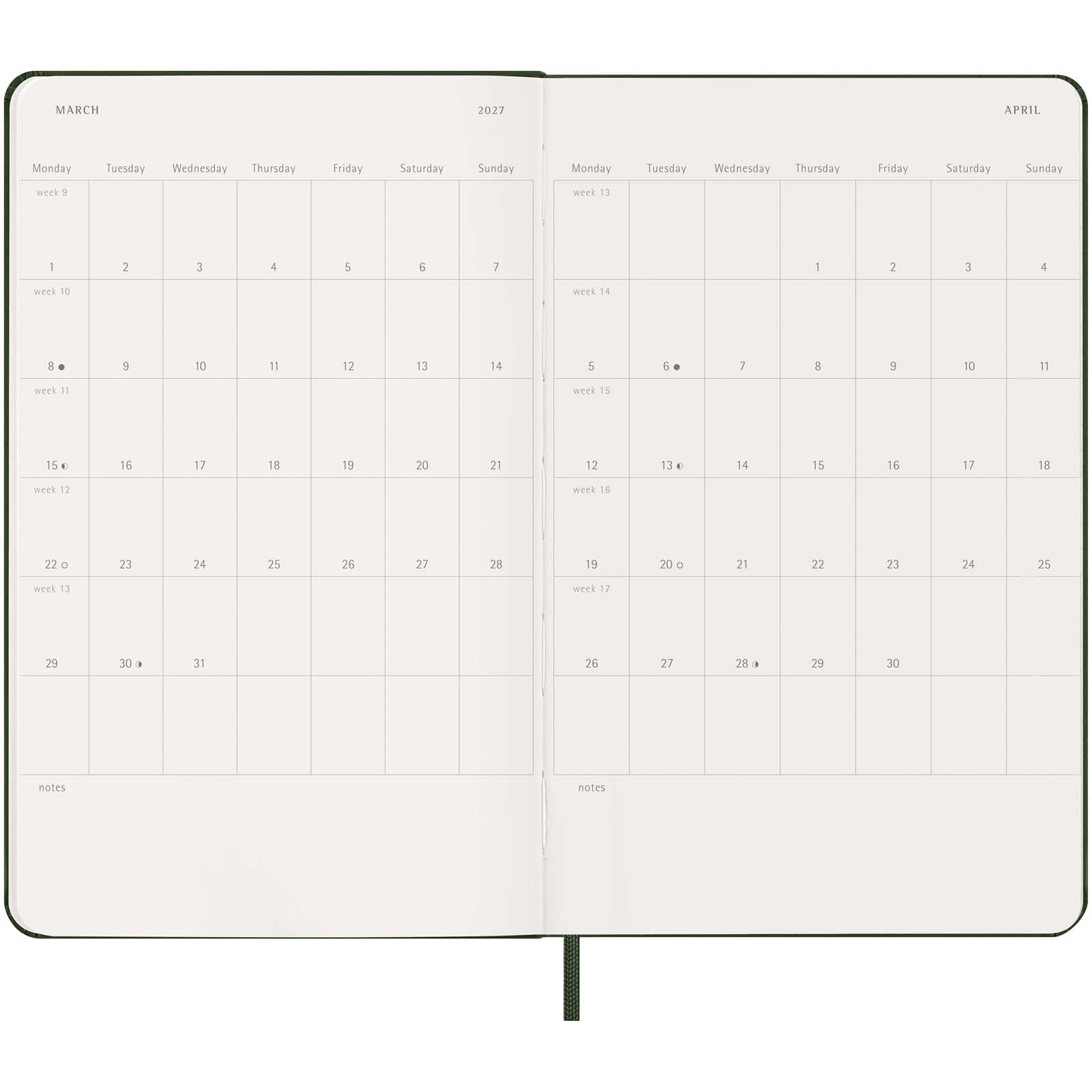 Moleskine Hardcover 12 Monate Wochenkalender L myrtengrün