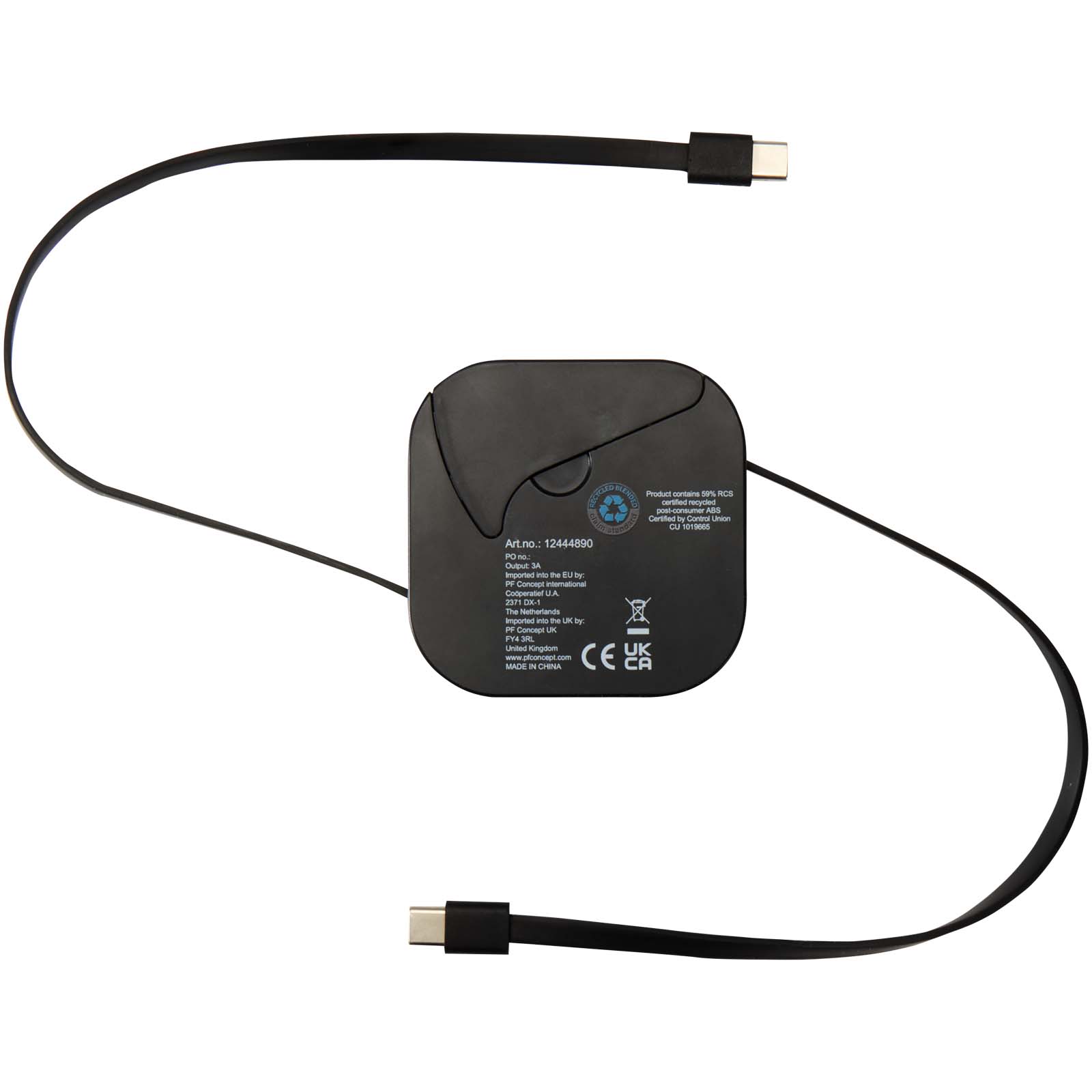 Gloas Aufrollbares 5 in 1 Kabel aus Recyclingmaterial mit Datensynchronisierung und 100 W Schnellladefunktion sowie Smartphon schwarz