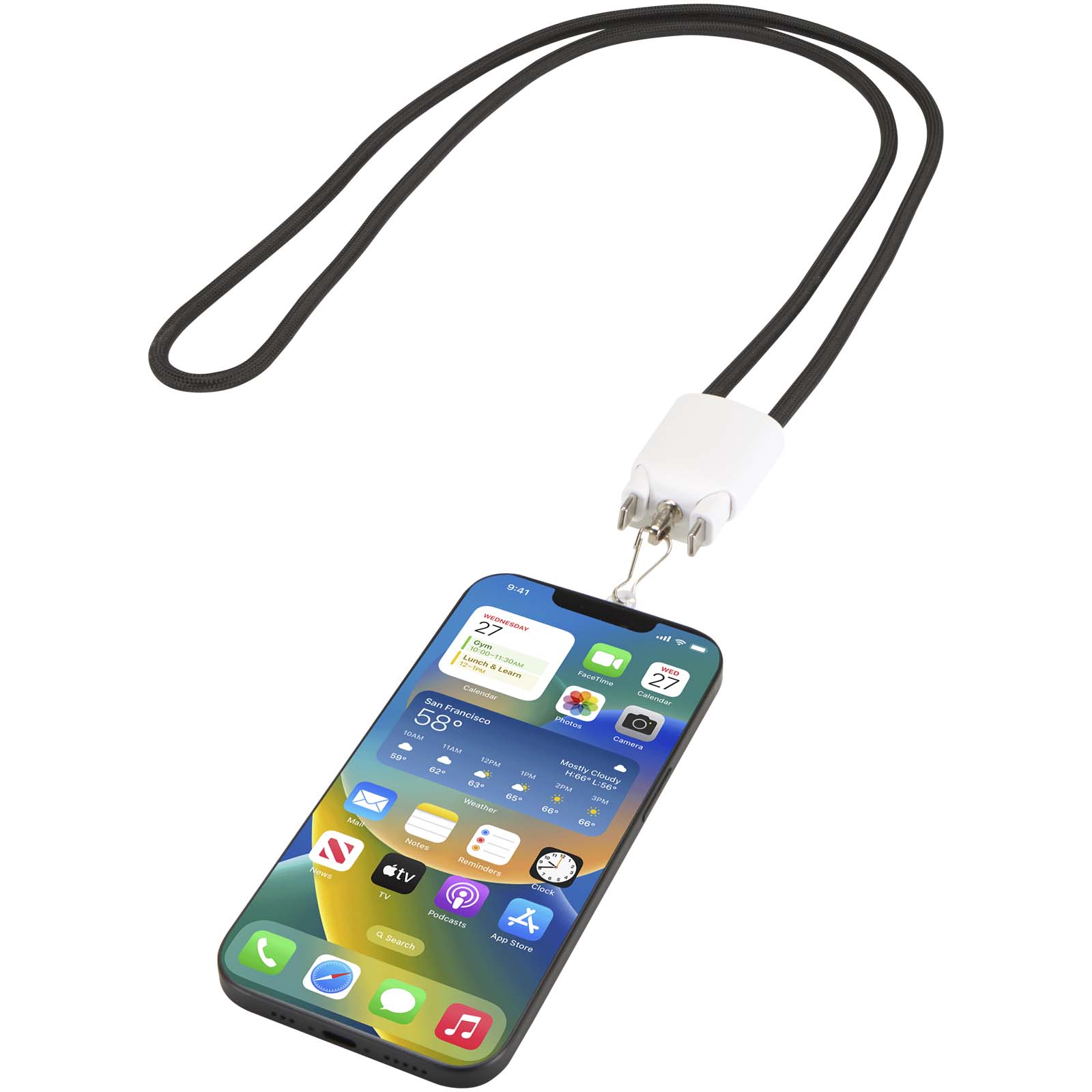 Ion 65 W 5-in-1-Ladekabel mit Lanyard aus recyceltem Kunststoff weiss