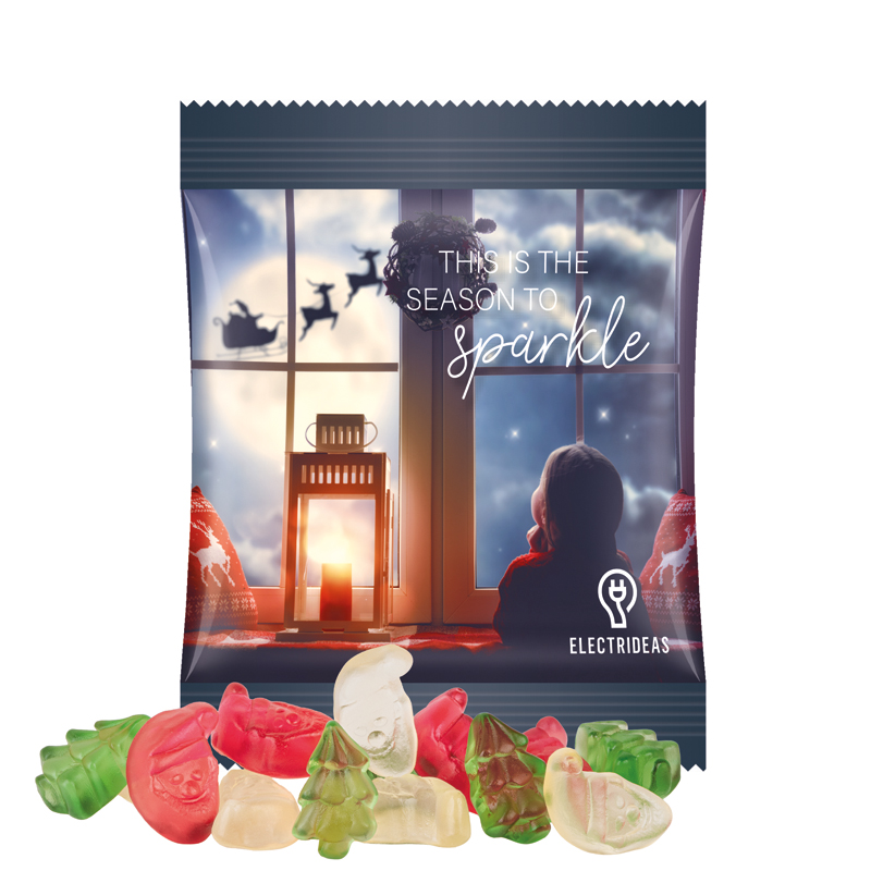 Minitüte 10 g, transparente kompostierbare Folie, Trolli Fruchtgummi Weihnachtsmischung
