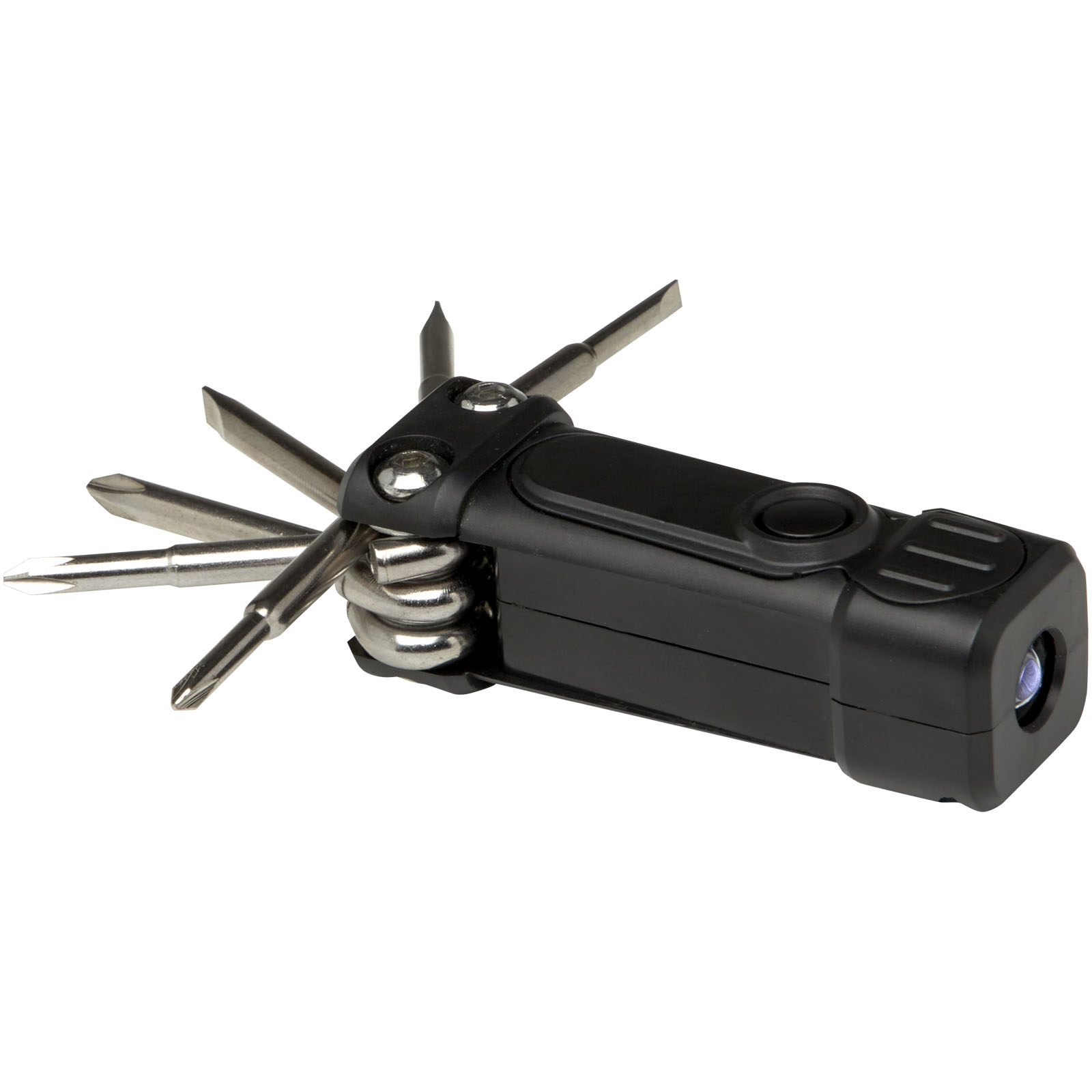 Octo 8-in-1 Schraubenzieher-Set aus recyceltem RCS Kunststoff mit Taschenlampe schwarz