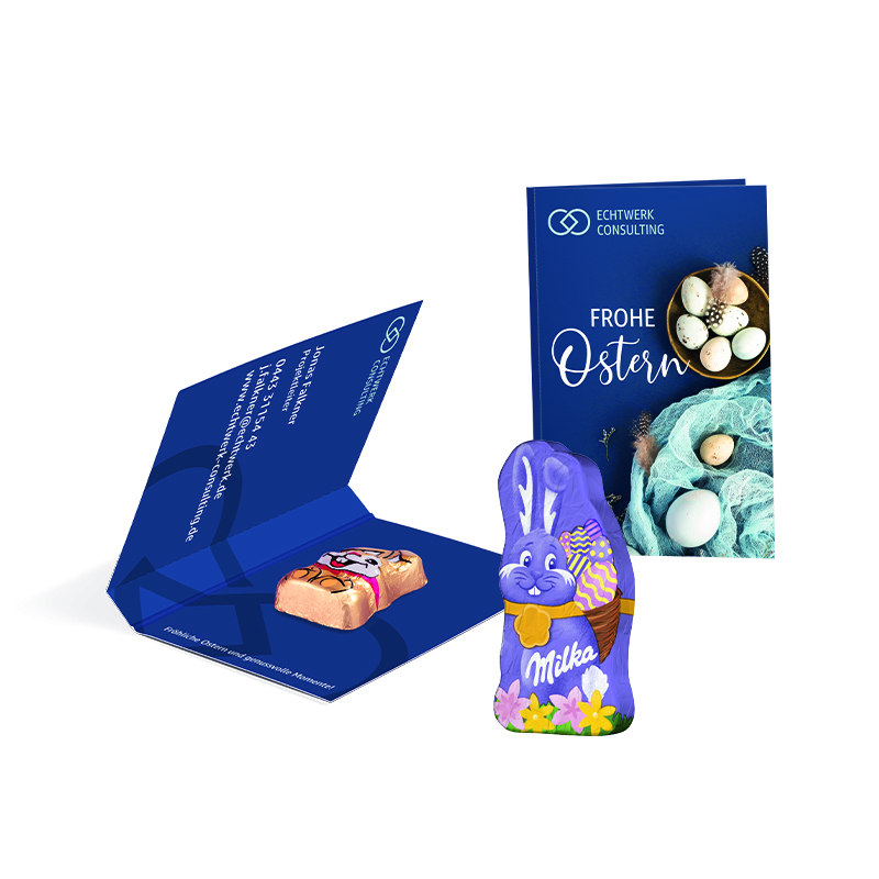 Werbekarte Visitenkartenformat, Riegelein Schokoladen Mini-Osterhase