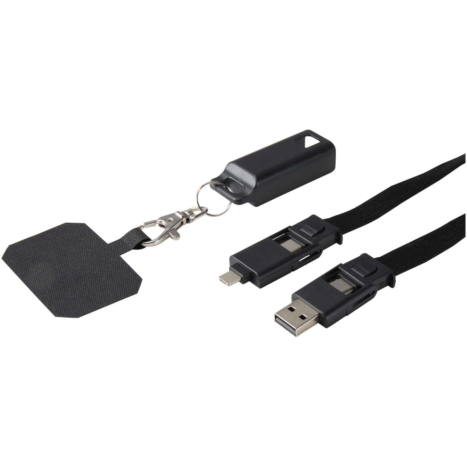 Franz 5 in 1 Lanyard Kabel aus recyceltem Kunststoff für Smartphones mit integrierter Datensynchronisierung und 65 W Schnelll schwarz