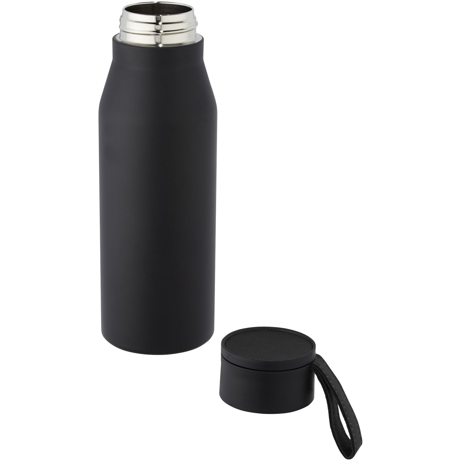 Ljungan 500 ml Kupfer-Vakuum Isolierflasche mit PU Kunststoffband und Deckel schwarz