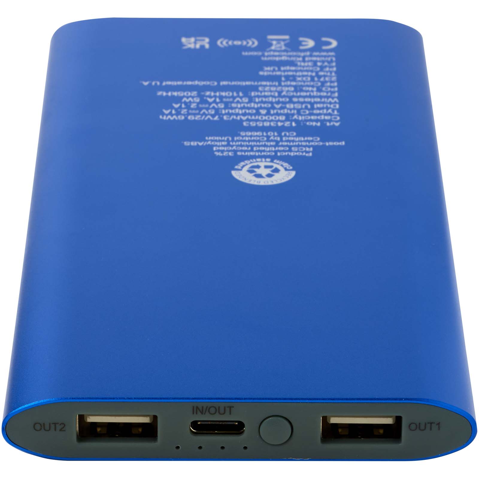 Juice 8000 mAh Typ-C kabellose Powerbank aus recyceltem Aluminium royalblau