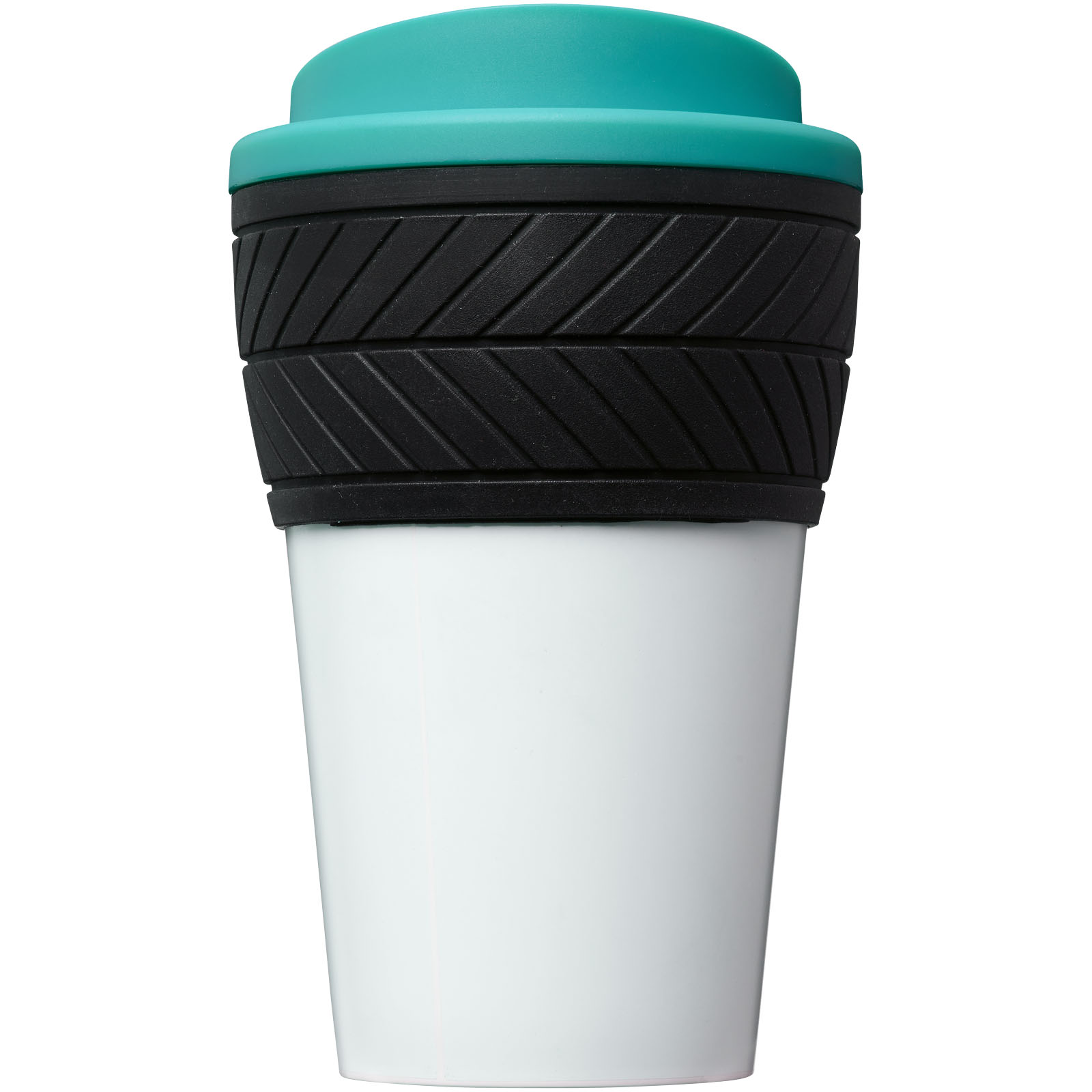 Brite-Americano® 350 ml Isolierbecher mit Schutzring Reifen-Design aquablau