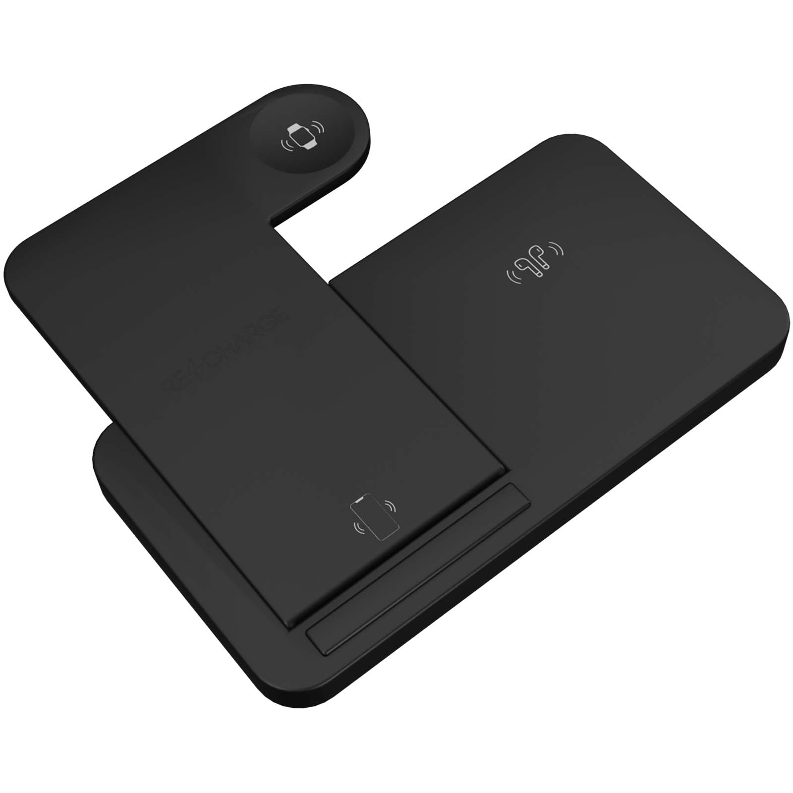 SCX.design W28 kabellose 3-in-1 Ladestation kabellos mit Telefonständer und Leuchtlogo schwarz